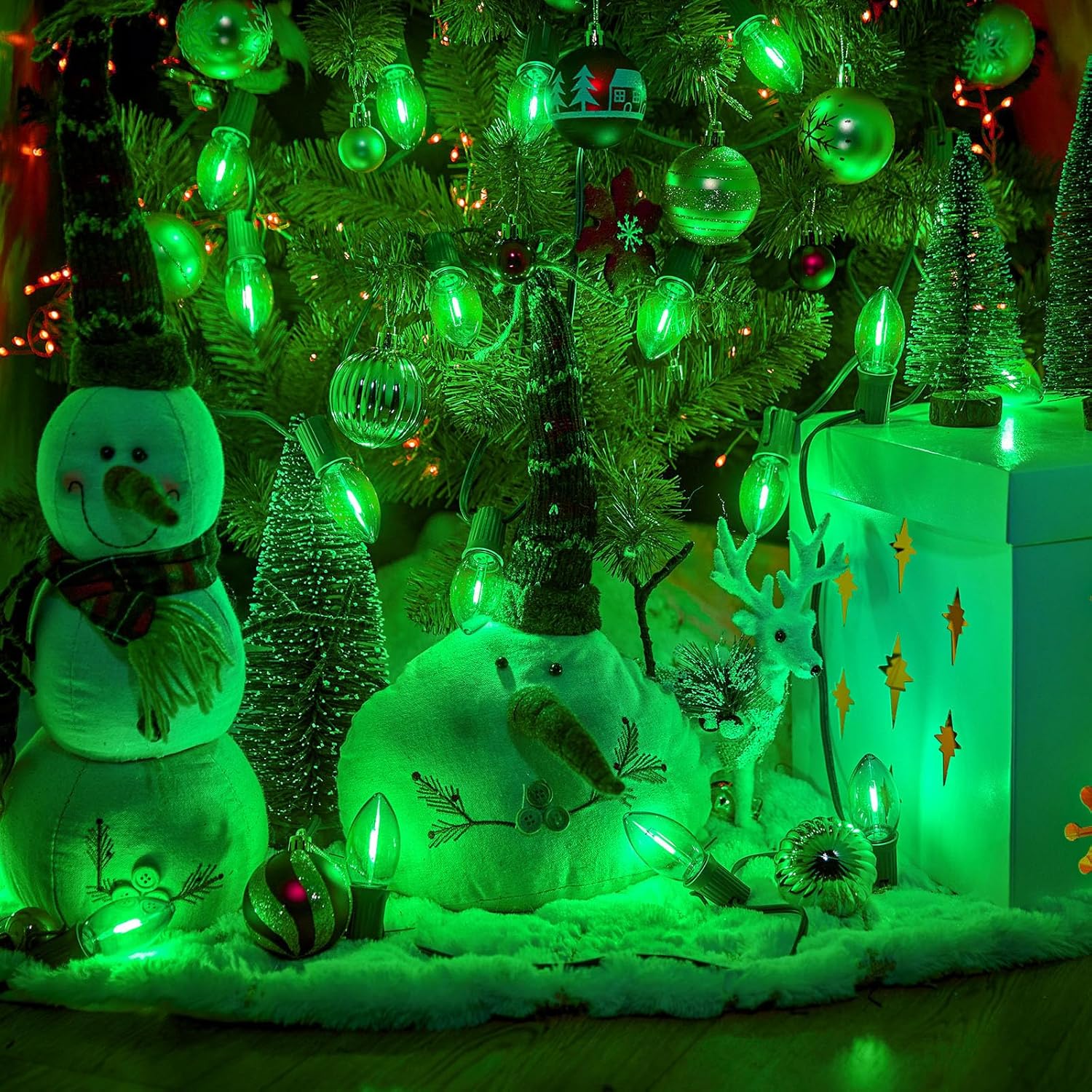 Bombilla LED verde C7 de repuesto para Navidad, bombillas E12 C7 inastillables de repuesto, bombillas regulables de grado comercial para Navidad,