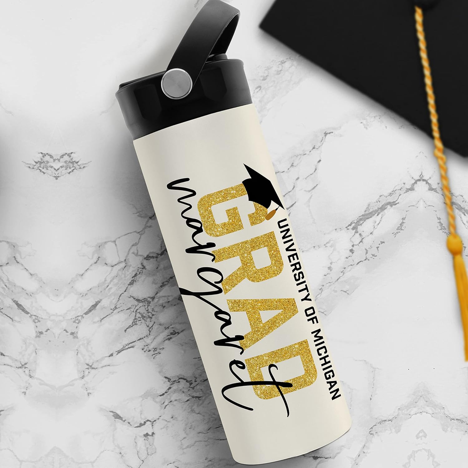 Regalos de graduación para ella, botella de agua de graduación personalizada con tapa con popote, 20 onzas, 8 diseños, regalos de graduación para