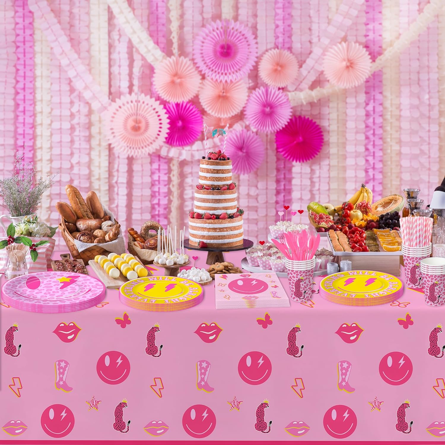 Vajilla de decoración de cumpleaños preppy  Decoraciones de fiesta Y2K Preppy Y2K, plato de cara de slime, taza, servilleta, mantel, cubiertos,