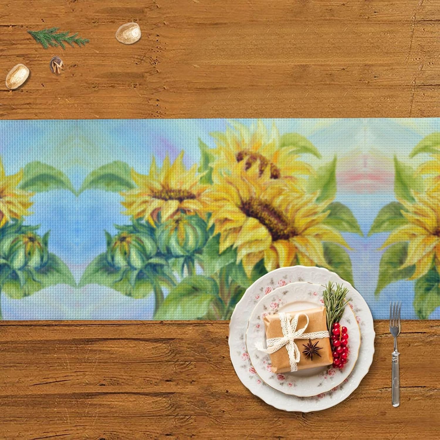 Sunflowers Oil Painting Christmas Table Runner Dining Table Decor Christmas Decorations Indoor Home Decor Christmas Table Runners Xmas Navidad