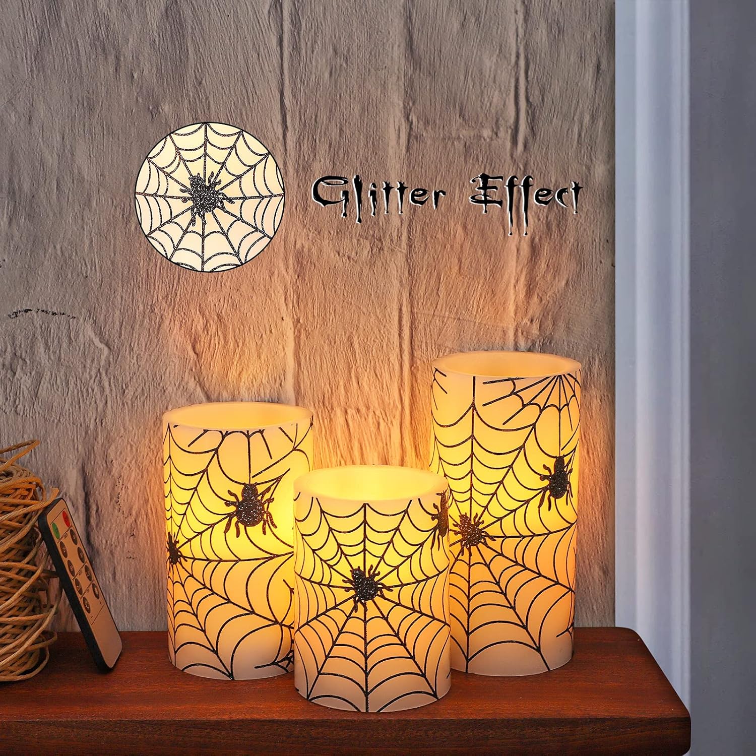 Velas sin llama para decoración de Halloween, velas LED parpadeantes que funcionan con pilas con control remoto y temporizador, juego de 3, velas de