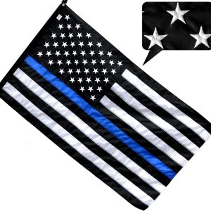 US Flag Factory Bandera estadounidense de línea azul delgada de 3 x 5 pies (estrellas bordadas, rayas cosidas) para oficiales de policía, bandera US Flag Factory Bandera estadounidense de línea azul delgada de 3 x 5 pies (estrellas bordadas, rayas cosidas) para oficiales de policía, bandera