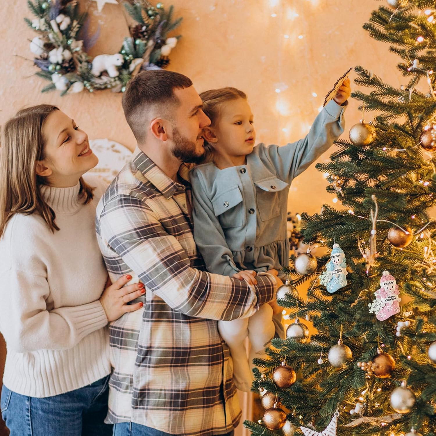 Adornos de Navidad personalizados de ciervo, familia de 2, 3, 4, 5, 6, 7, 8  Adorno de Navidad personalizable con nombre de reno, texto para árbol
