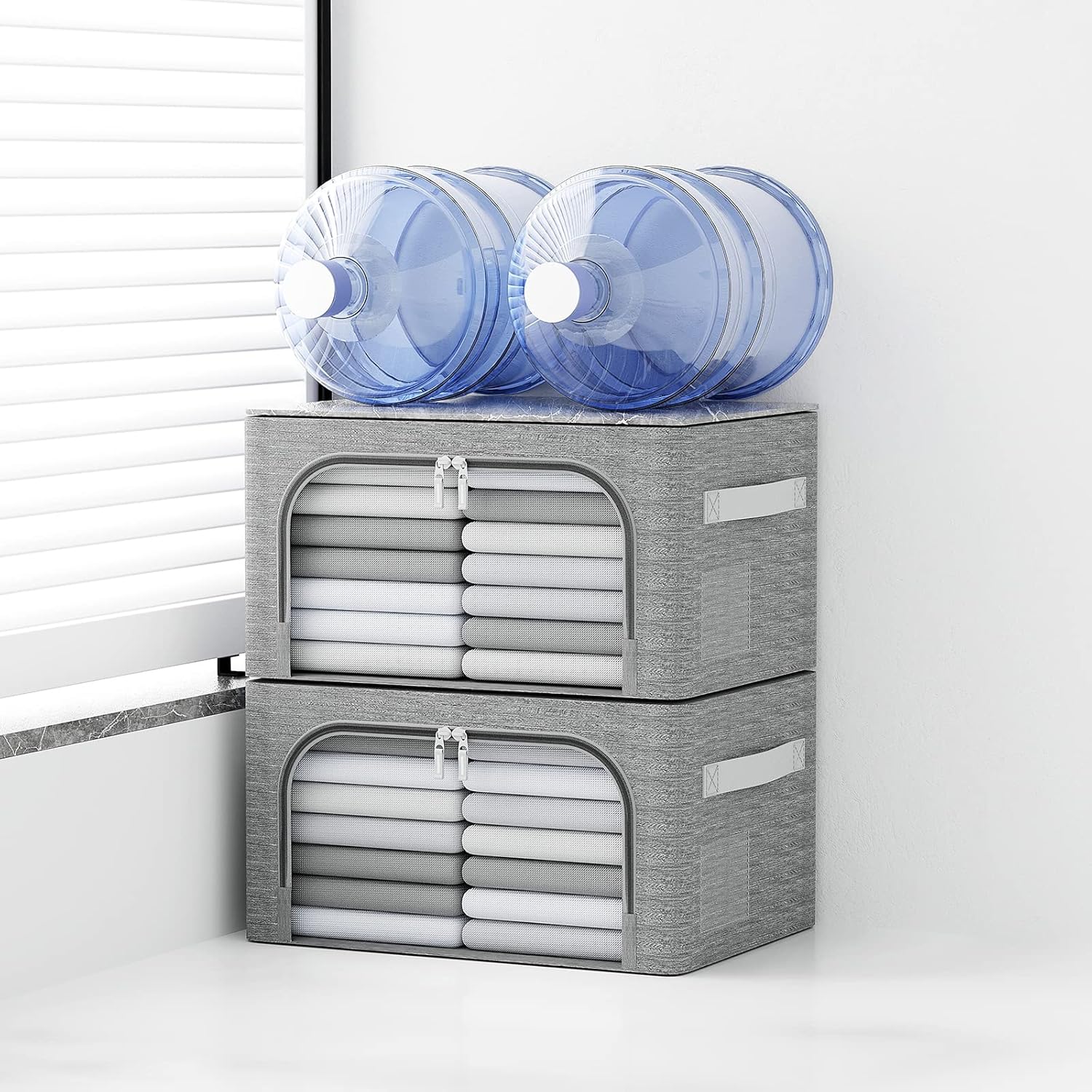 Paquete de 3 cajas de almacenamiento de ropa  Oxford plegable apilable contenedor organizador para ropa, marco de tela, bolsas de almacenamiento con