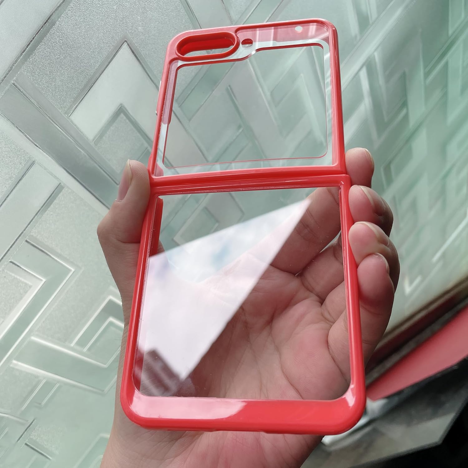 Funda para Samsung Galaxy Z Flip 5 5G Acrílico transparente + TPU Funda protectora transparente sin amarillamiento (rojo)