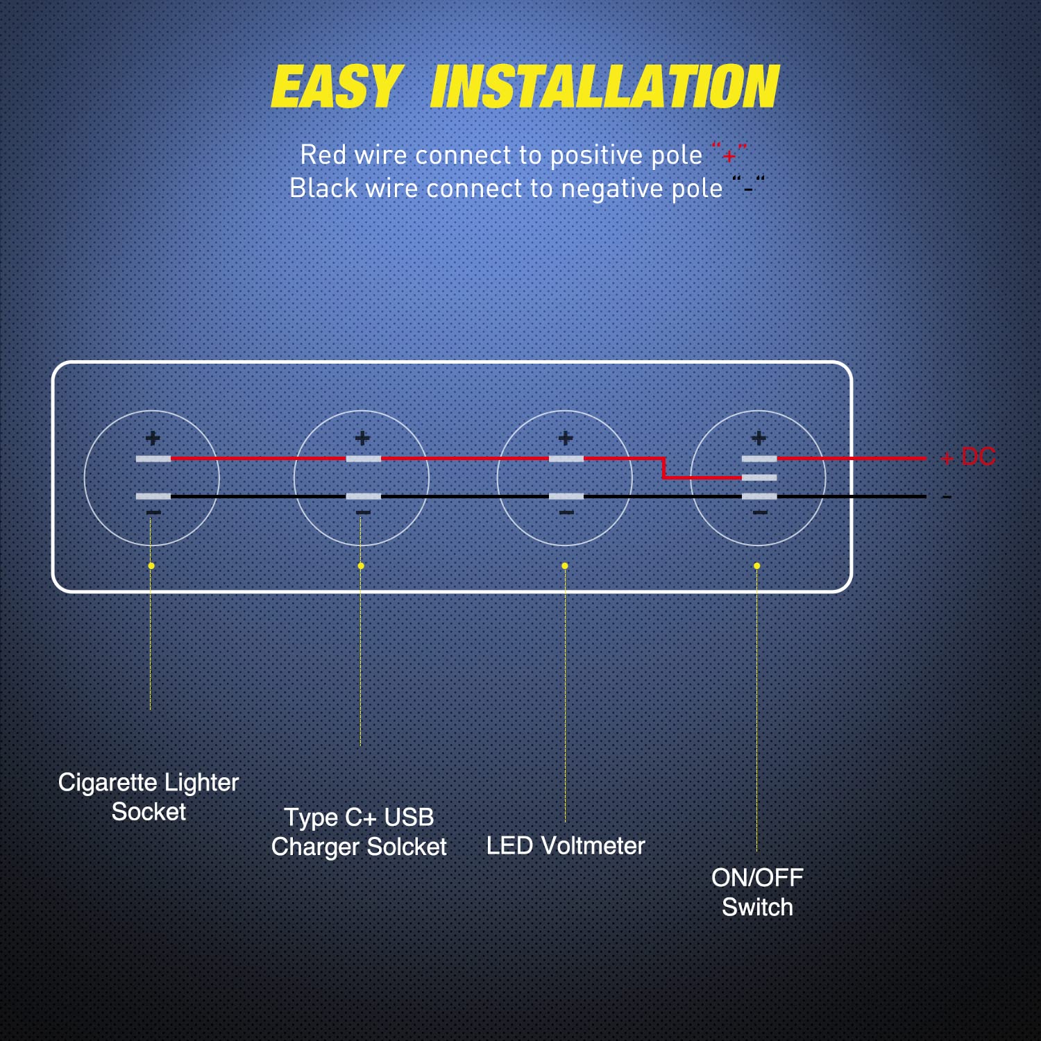 Nilight Panel de enchufe de cargador de encendidoapagado 4 en 1, PD tipo C y QC 3.0, toma de corriente USB, voltímetro LED, encendedor de
