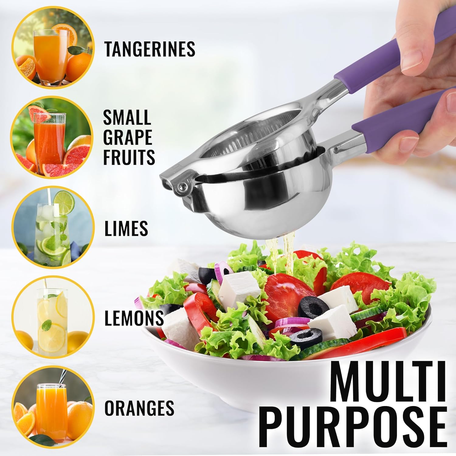 Zulay – Exprimidor de limón de acero inoxidable con cuenco exprimidor de metal sólido de alta calidad y asas de silicona de grado alimenticio,