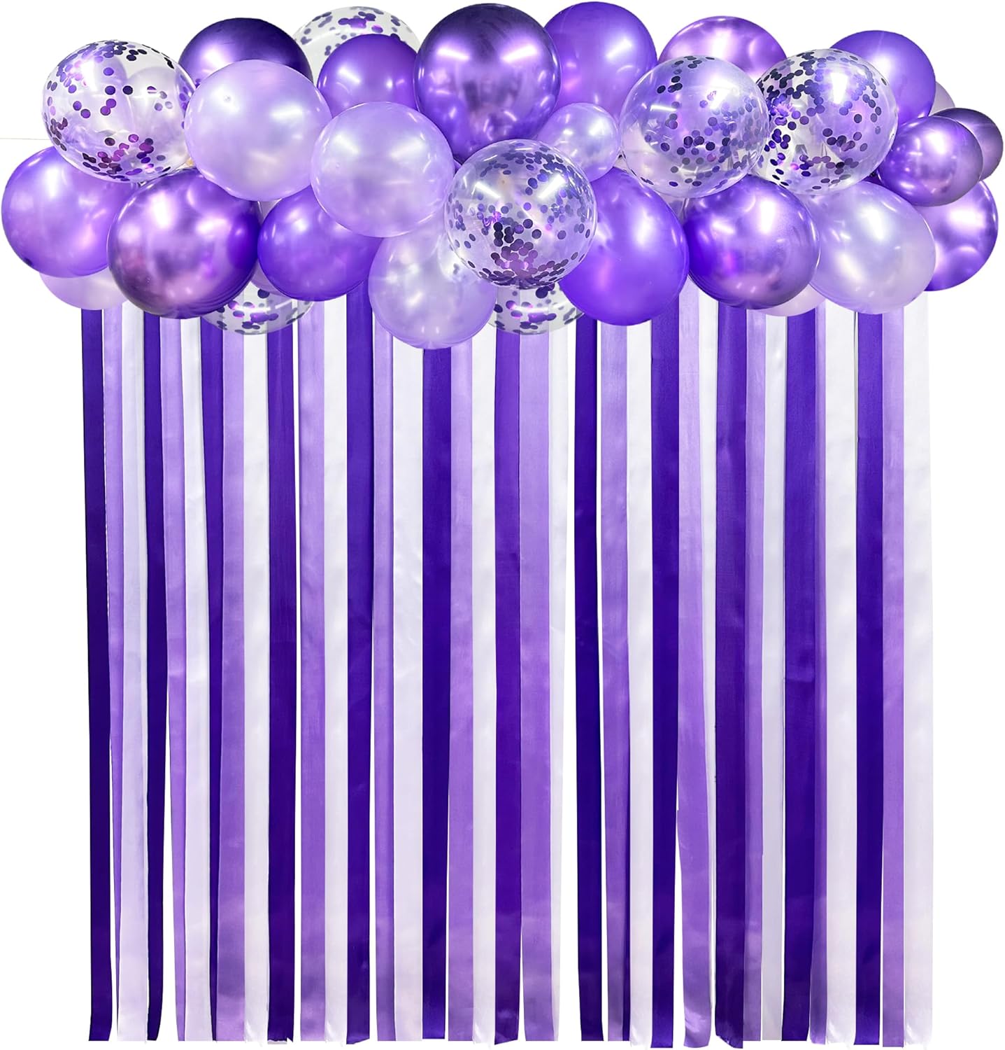 Decoraciones de fiesta moradas con cinta de lavanda para colgar, cortina de globos de serpentina, guirnalda de telón de fondo para despedida de