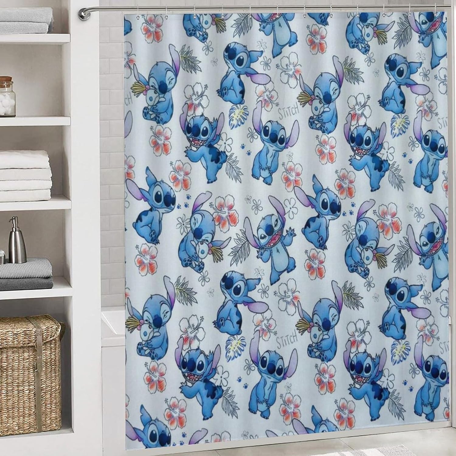 Juego de 4 cortinas de ducha de dibujos animados con alfombras antideslizantes, cubierta para tapa de inodoro y cortina de tapete de baño para