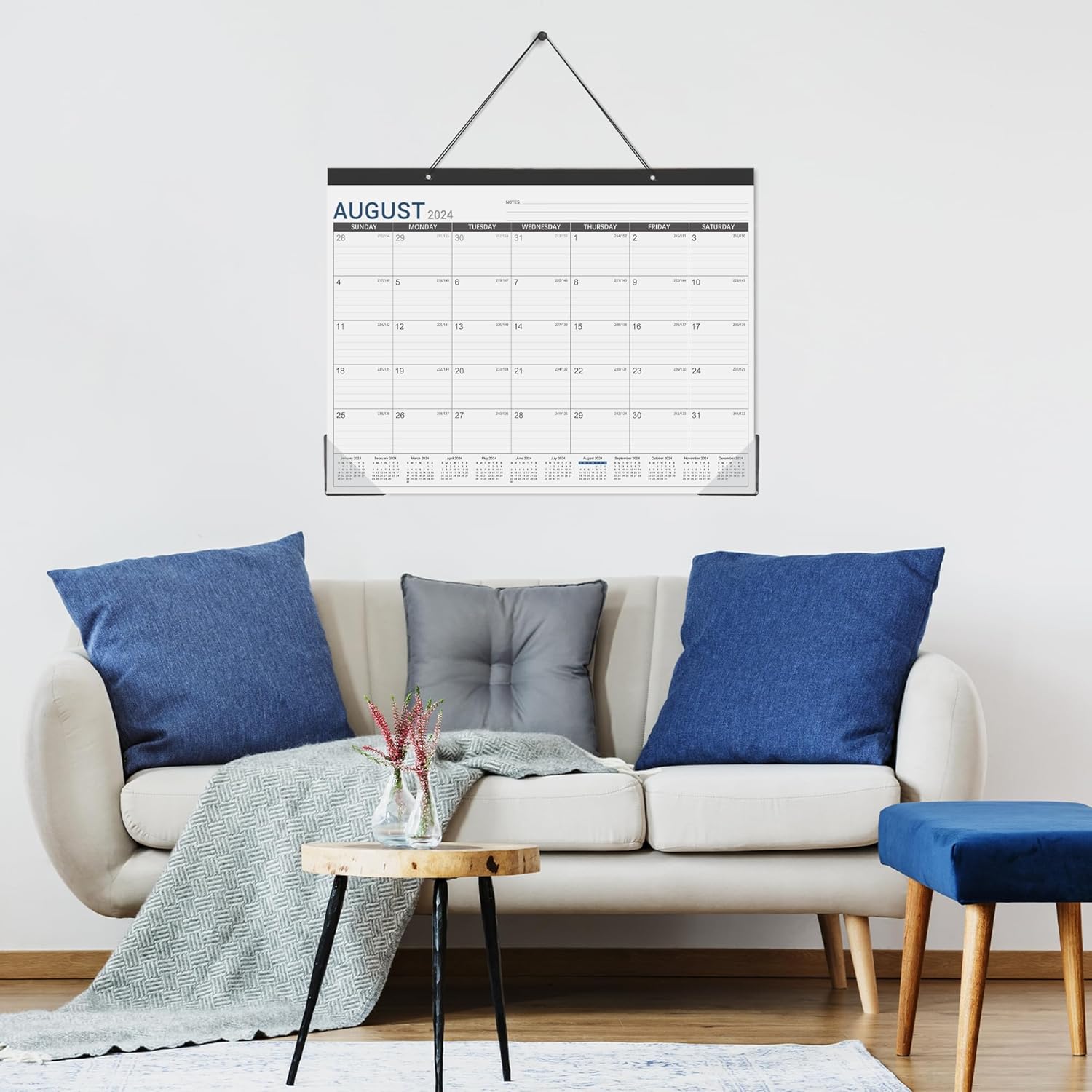 Calendario de escritorio 2024, enero de 2024 a diciembre de 2024, calendario de escritorio de 22 x 17 pulgadas, protectores de esquina