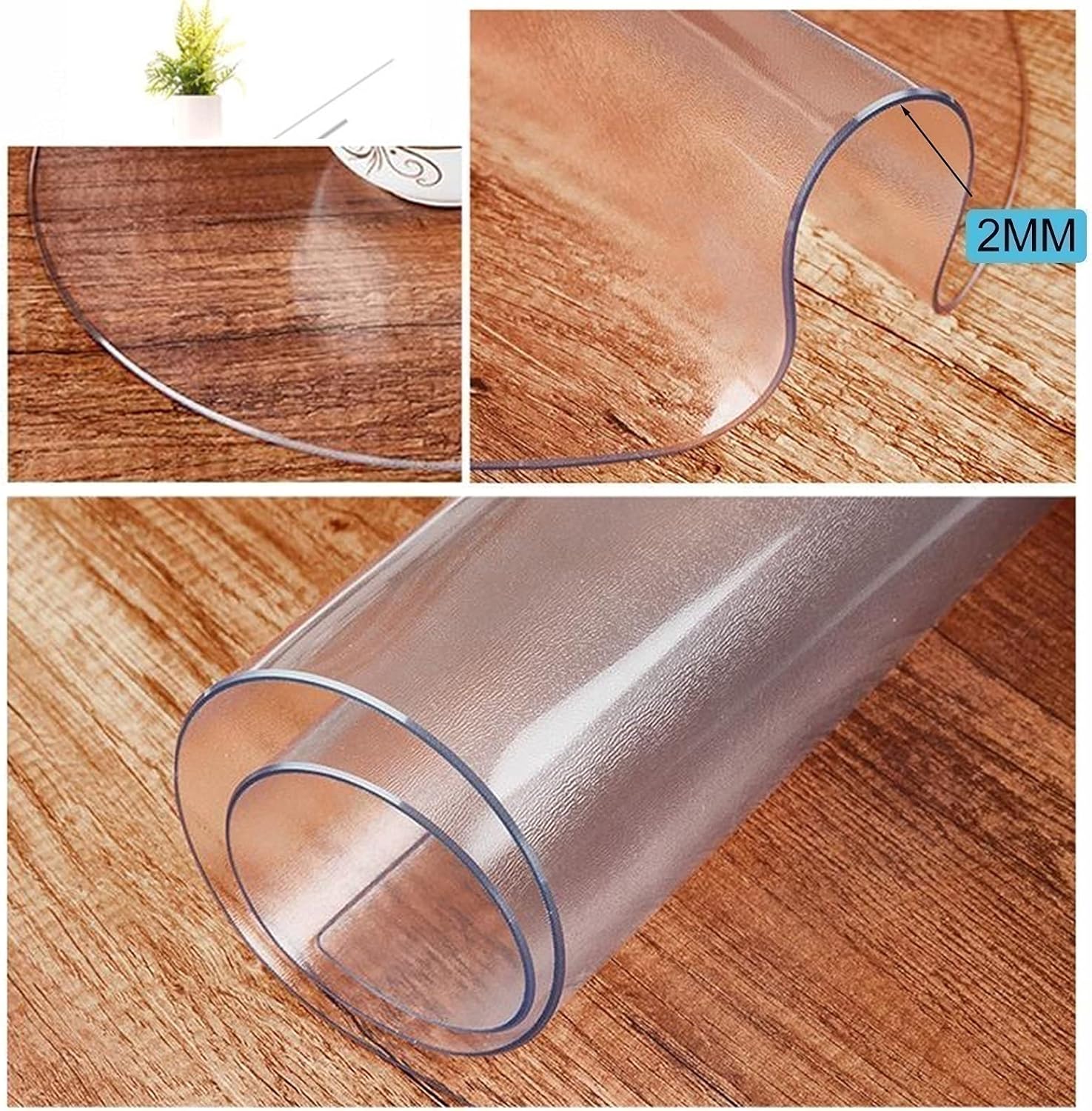 Cubierta de mesa redonda transparente de PVC esmerilado de 0.079in de grosor, protector impermeable, mantel de plástico, cojín protector de silla de