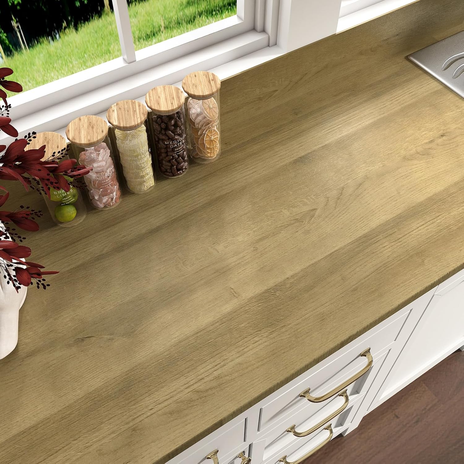 Papel de contacto de madera clara para contadores, impermeable, de grano de madera, despegar y pegar, papel tapiz de vinilo para encimera, papel de