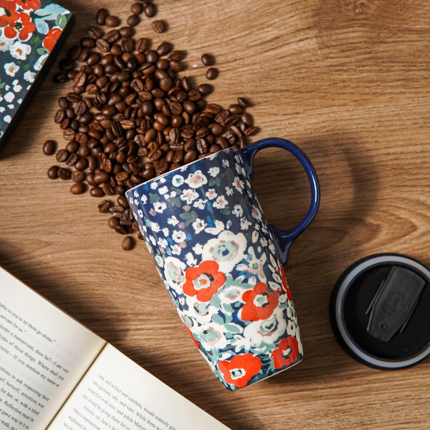 Topadorn Taza de cerámica de café Taza de té de porcelana con tapa 17oz. Floral