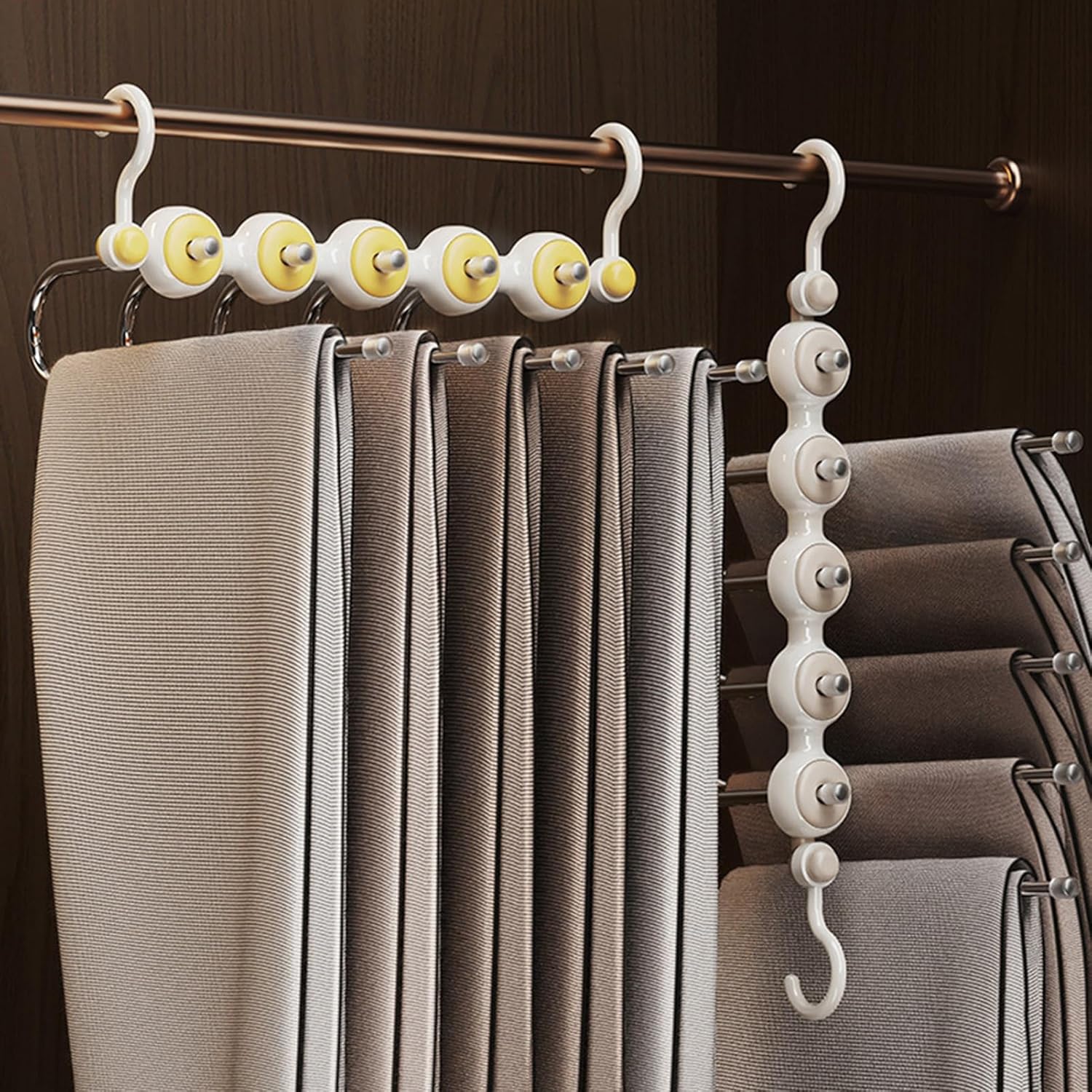 Worparsen Rotatable Tie Organizer Foldable Pants Hanger Hanging Space Saving Holder Trousers Storage Shelf Closet Organizer Yellow