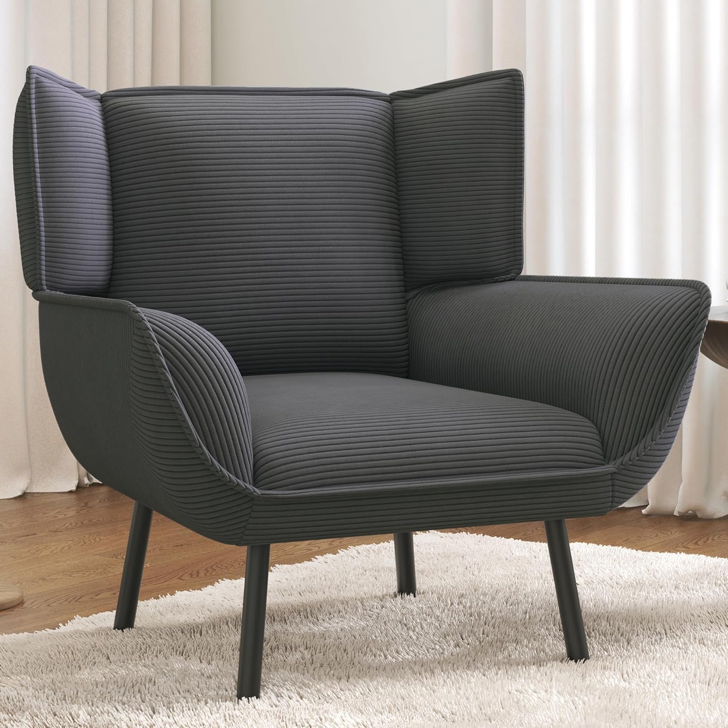 AMERLIFE Silla decorativa, silla tapizada para sala de estar con respaldo alto, sillón de lectura gris para dormitorio, cómoda silla de pana