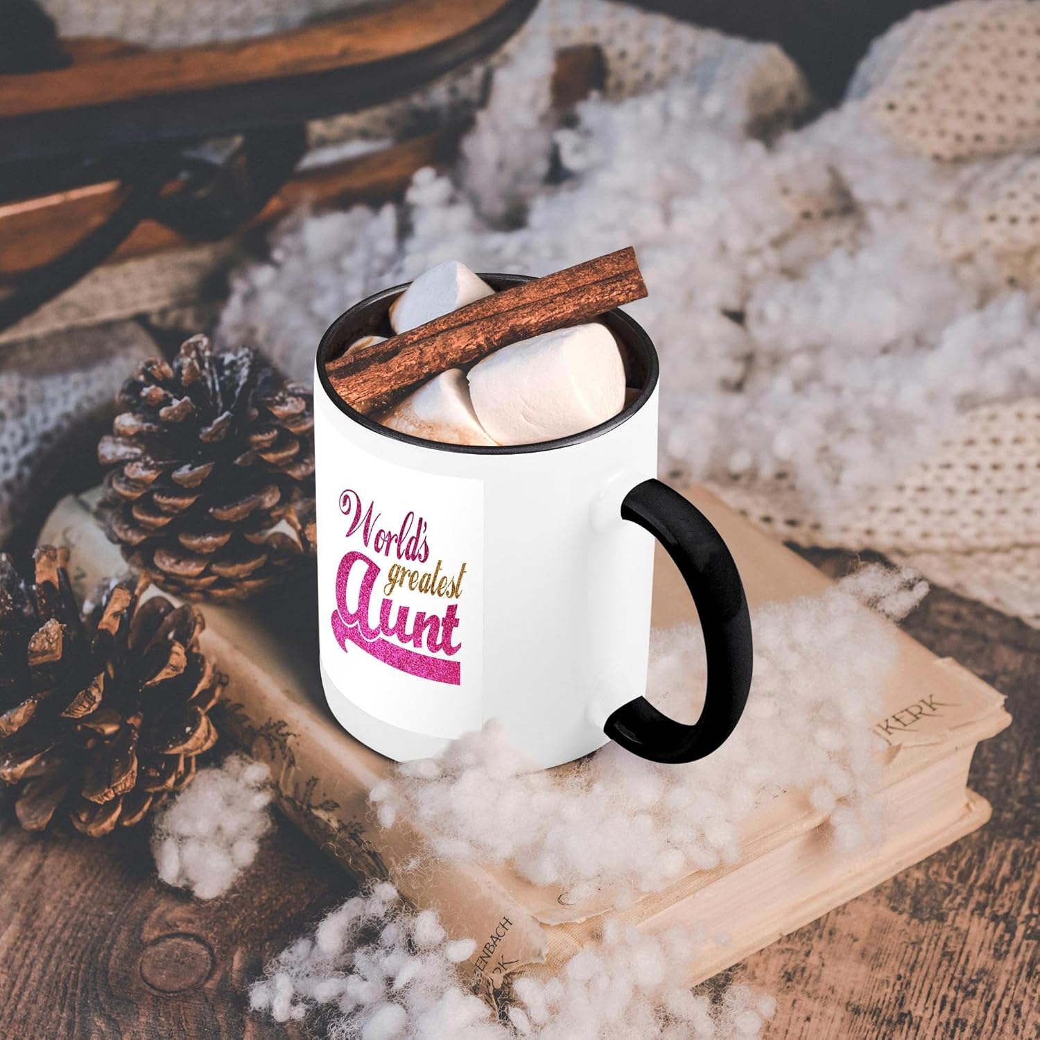 3dRose Worlds Greatest Aunt – Taza de 11 onzas, color negro