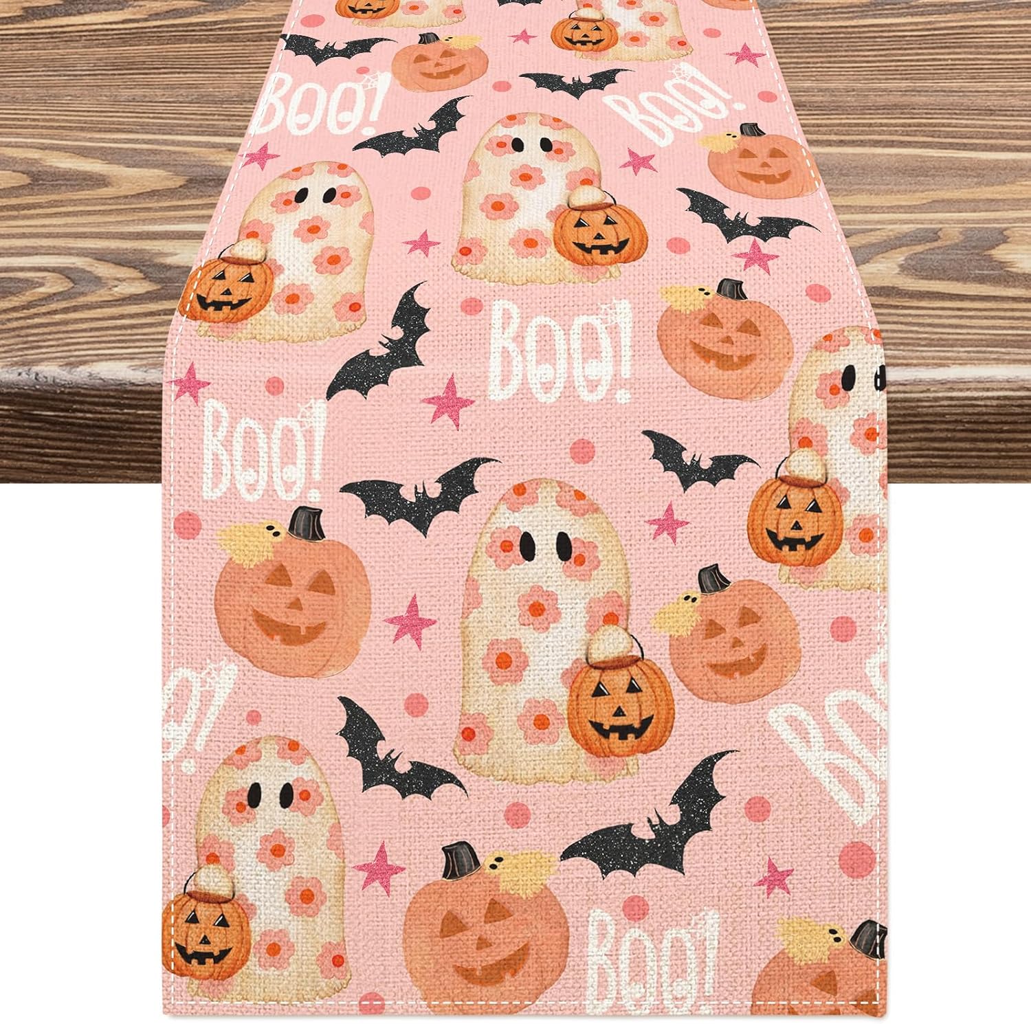 AnyDesign Camino de mesa de Halloween de color rosa, fantasma, calabaza, cubierta de mesa de cocina, comedor, decoración de mesa de Halloween,