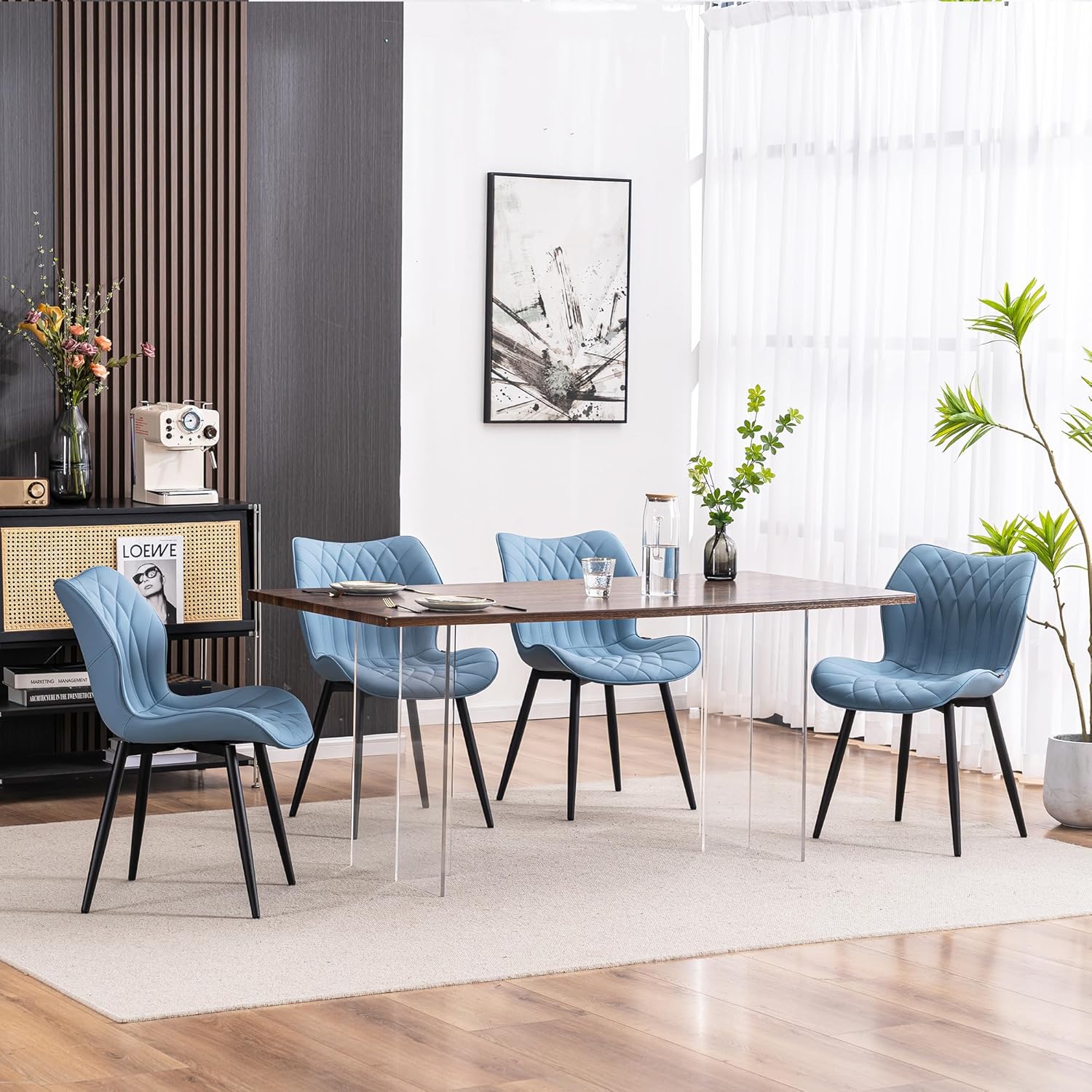 YOUNIKE Juego de 2 sillas de comedor tapizadas de piel sintética, sillas de cocina modernas, sillas laterales para sala de estar, dormitorio, con