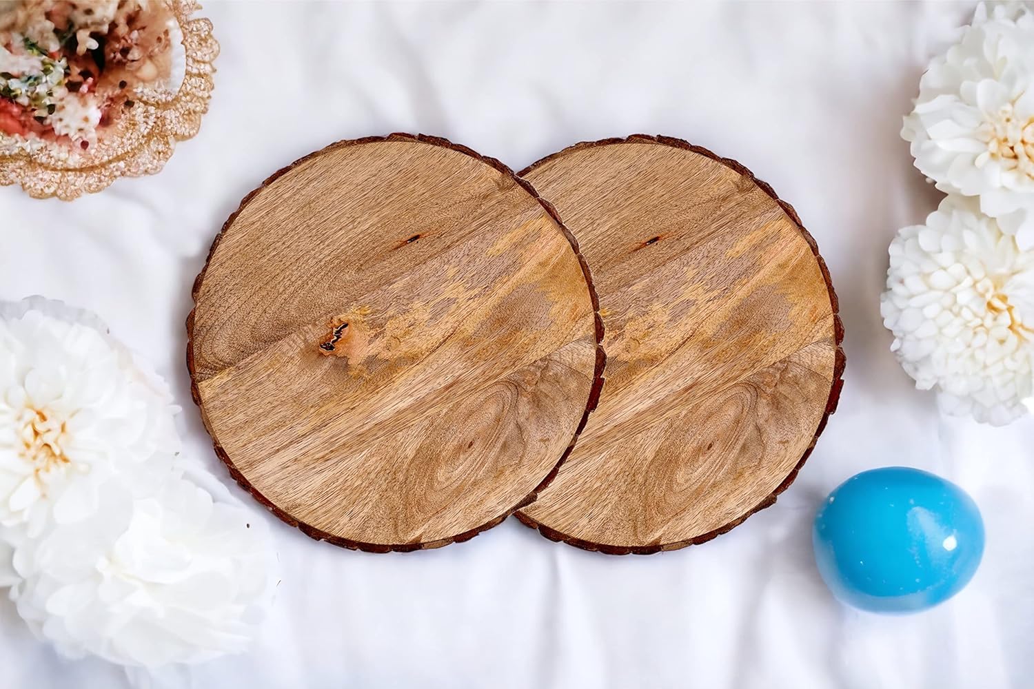 CLEENTABLE Platos de servicio de madera  Plato de bufé redondo de 12 pulgadas para Acción de Gracias, plato de carga para mesa de comedor para