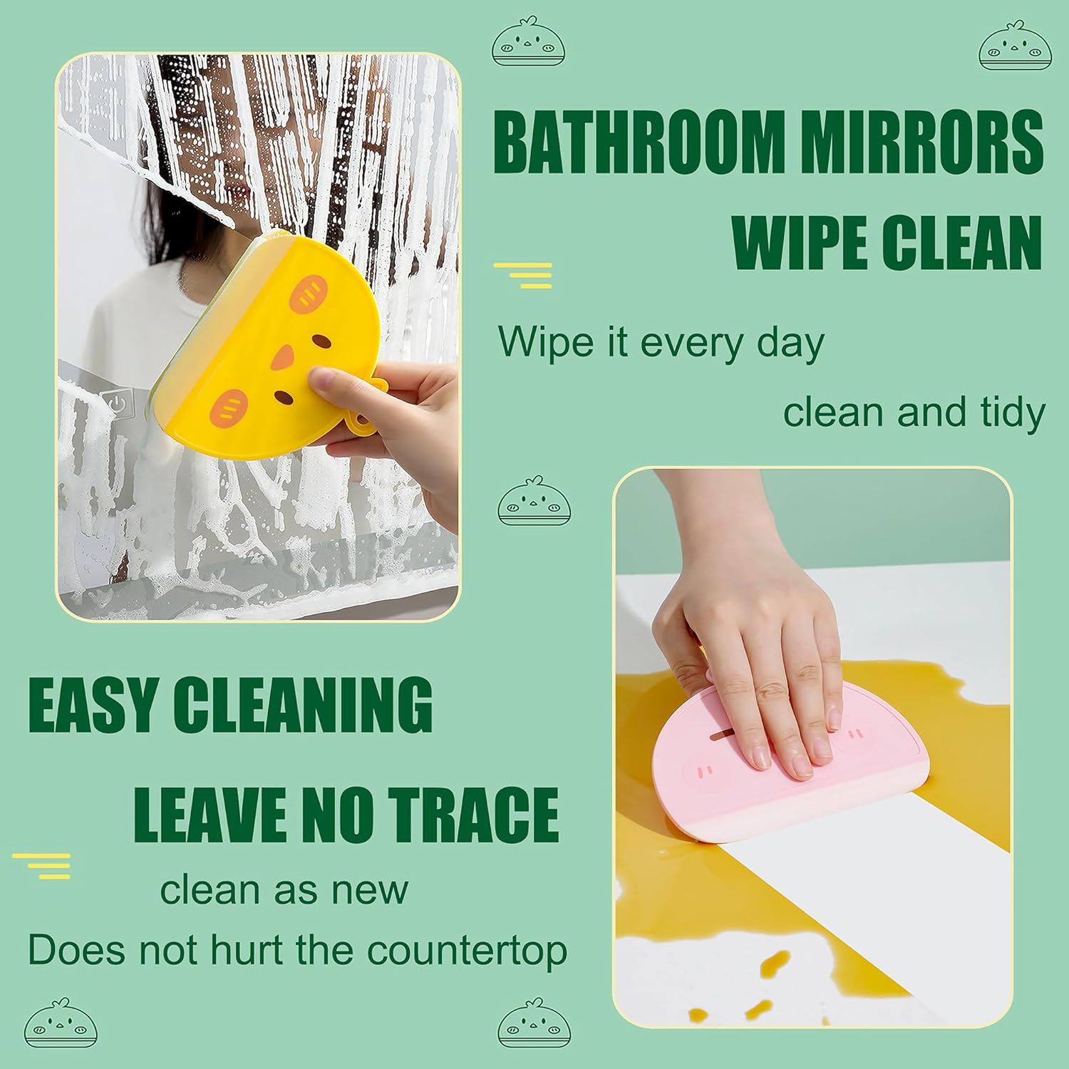 Paquete de 2 espátulas pequeñas de silicona con 4 ganchos, mini raspador de agua para automóvil, escobilla de plástico para fregadero, ventanas,