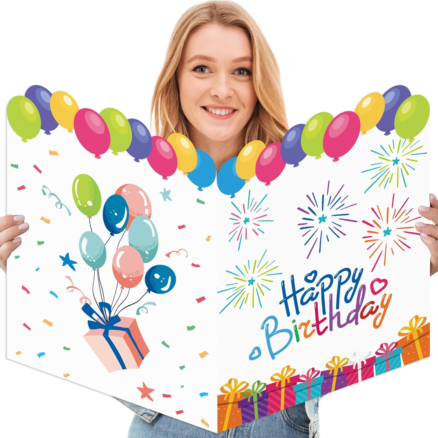 Yoqipati Tarjeta de cumpleaños gigante, libro de invitados gigante, 14 x 22 pulgadas, tarjetas de felicitación de cumpleaños gigantes grandes para