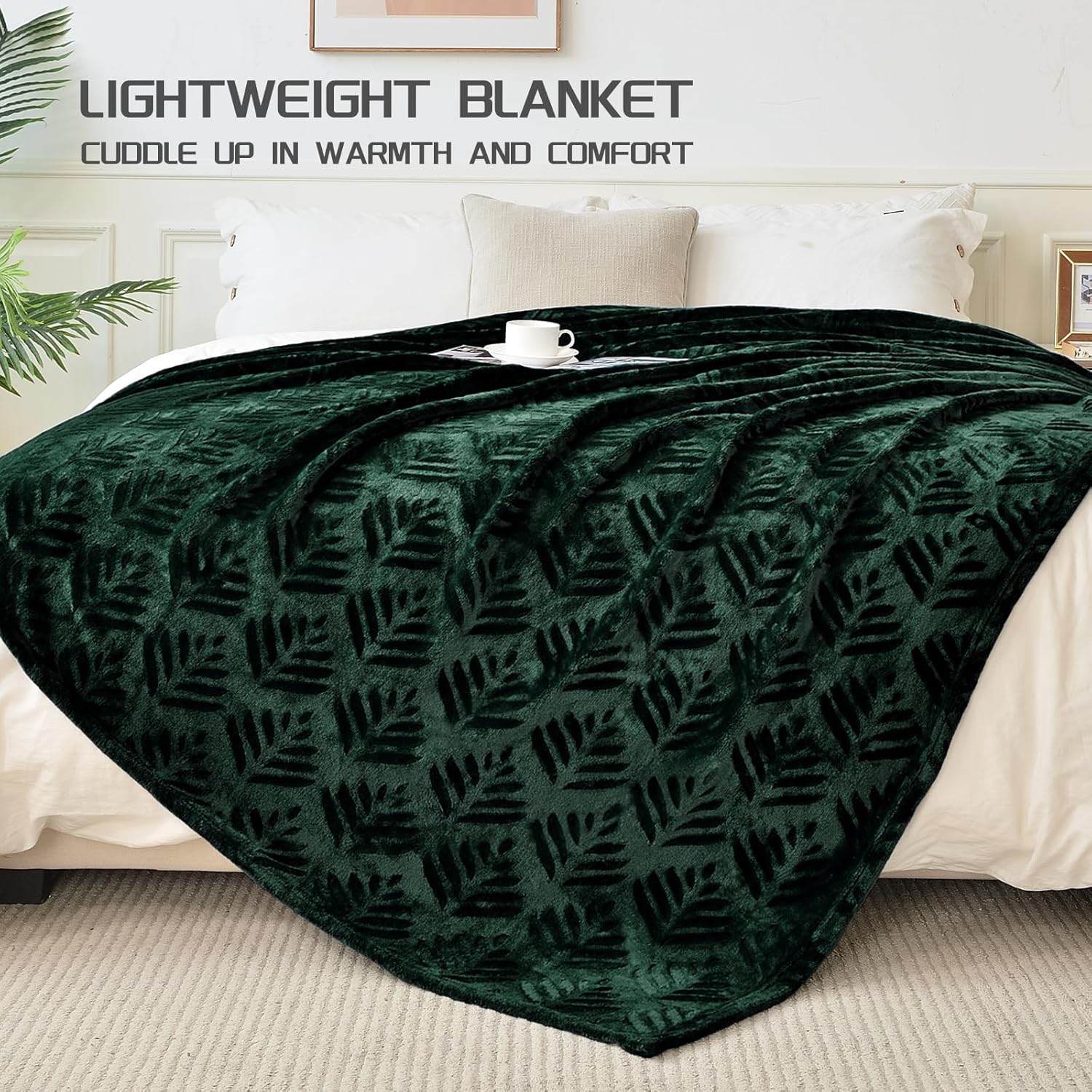Exclusivo Mezcla Manta de vellón de tamaño Queen para cama, mantas súper suaves y acogedoras para uso durante todas las estaciones, patrón de hojas,