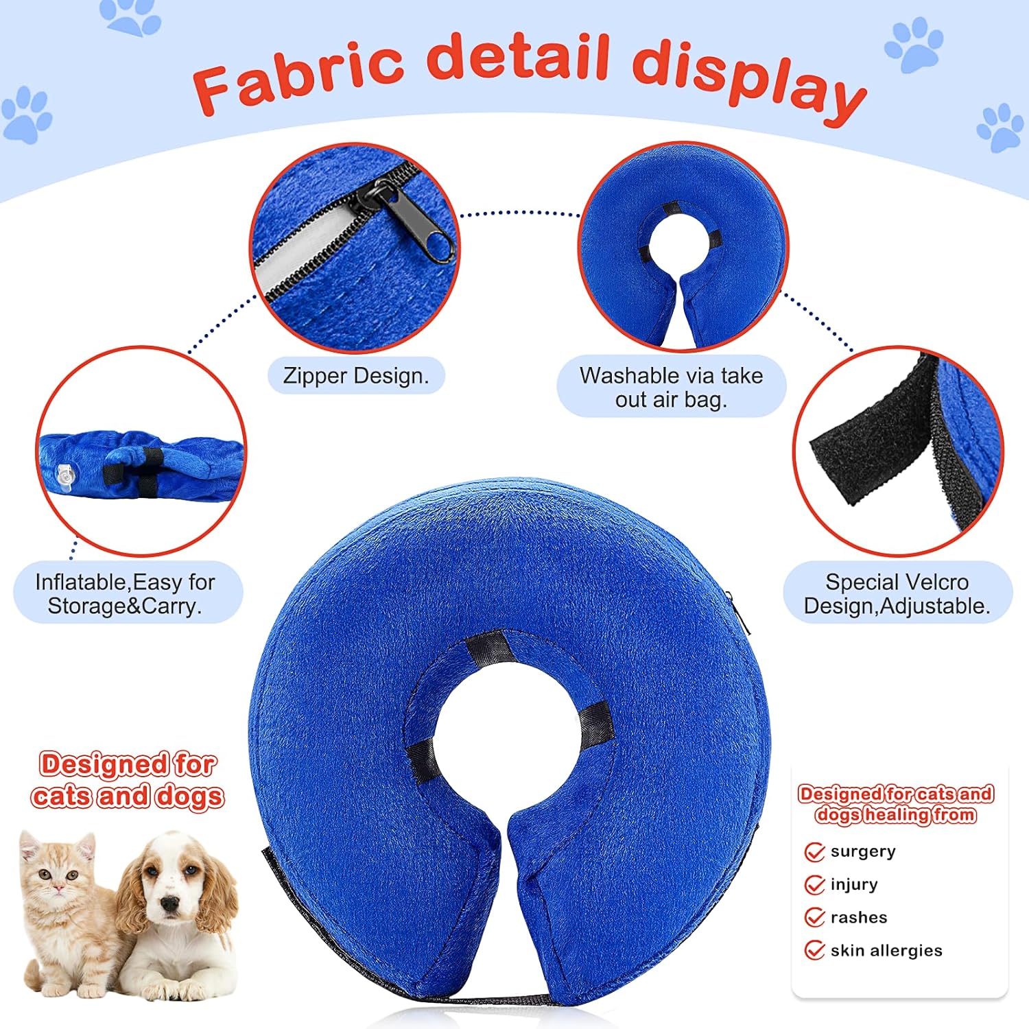 Collar inflable protector para perros y gatos, collar de cono alternativo después de la cirugía, collar de recuperación de mascotas para perros