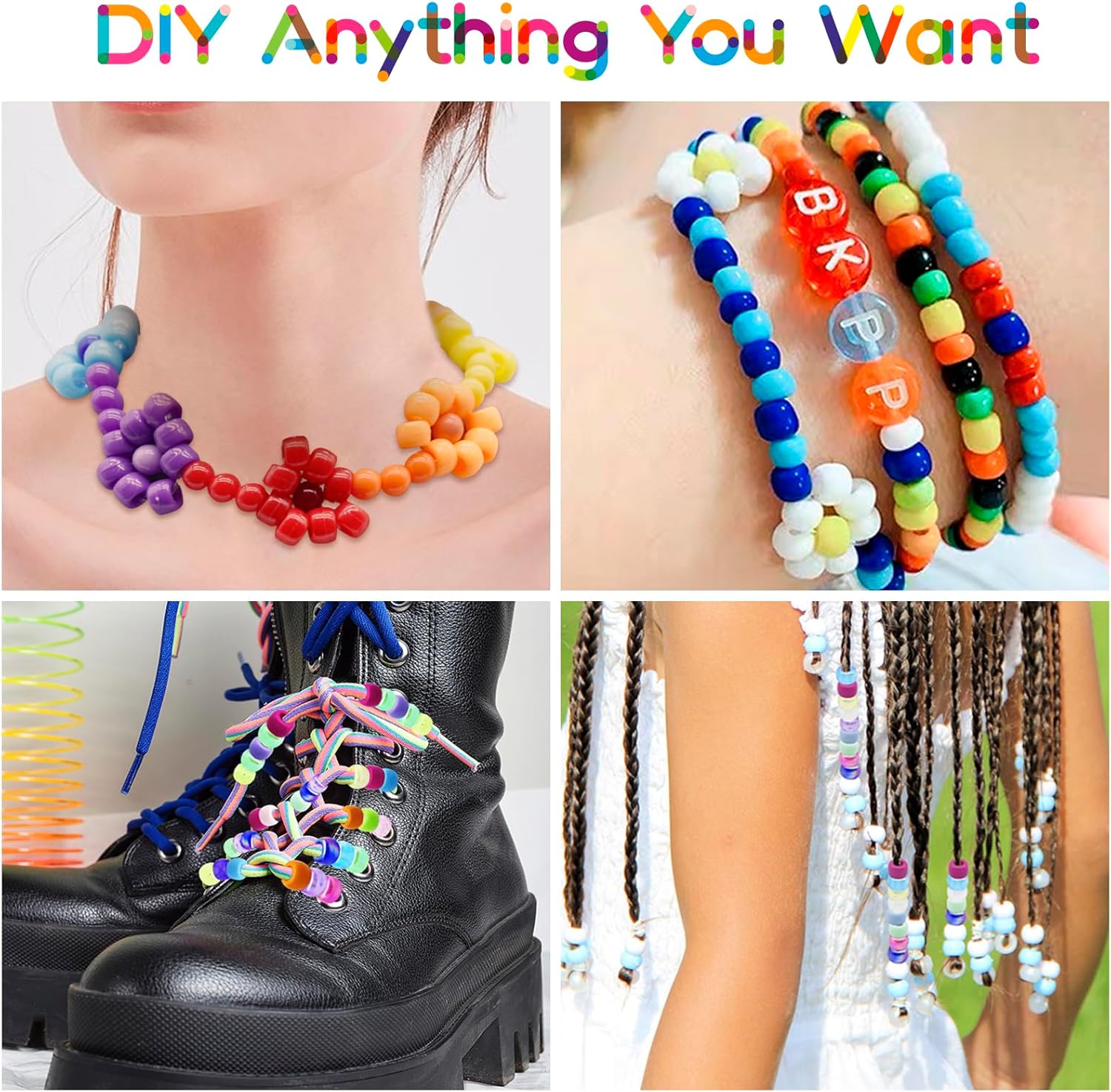 JOJANEAS Kit de 2400 cuentas de pony arcoíris, 48 colores Kandi Beads Kit de fabricación de pulseras coloridas para hacer pulseras, kit de pulseras