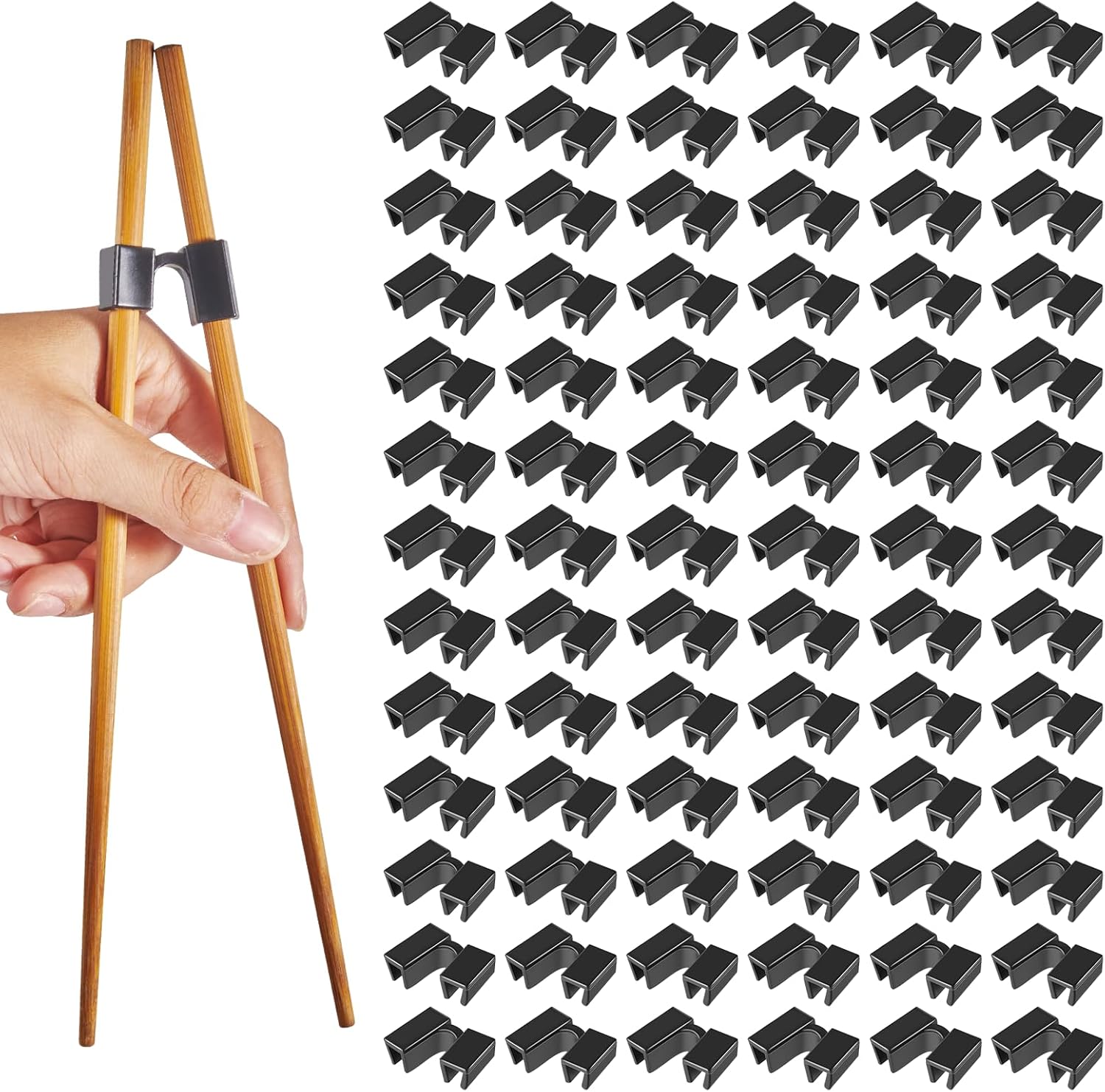 1000 unidades de palillos reutilizables de plástico para entrenamiento, bisagras, conector de palillos negros para adultos, niños, principiantes,