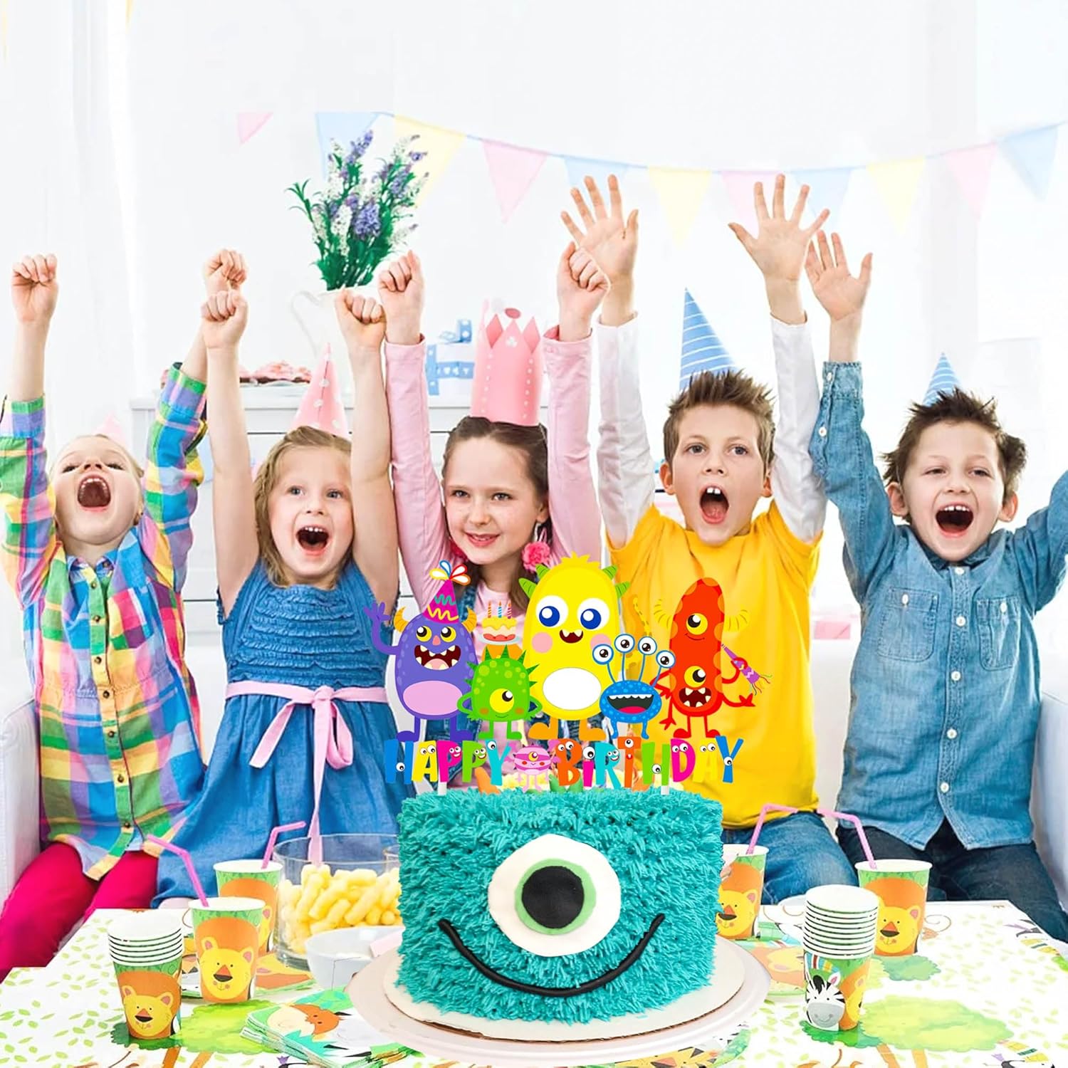 Decoración de pastel de cumpleaños de monstruo, suministros de fiesta de cumpleaños, decoración de pastel de monstruo pequeño para niños, temática