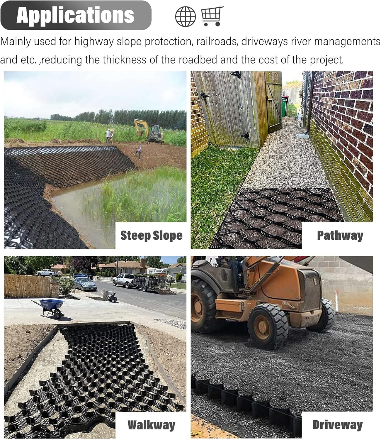 Rejillas de control de barro para exteriores, patio, caravana, entrada, ganado, adoquines, pavimentadores permeables para cama de carretera, arroyo,