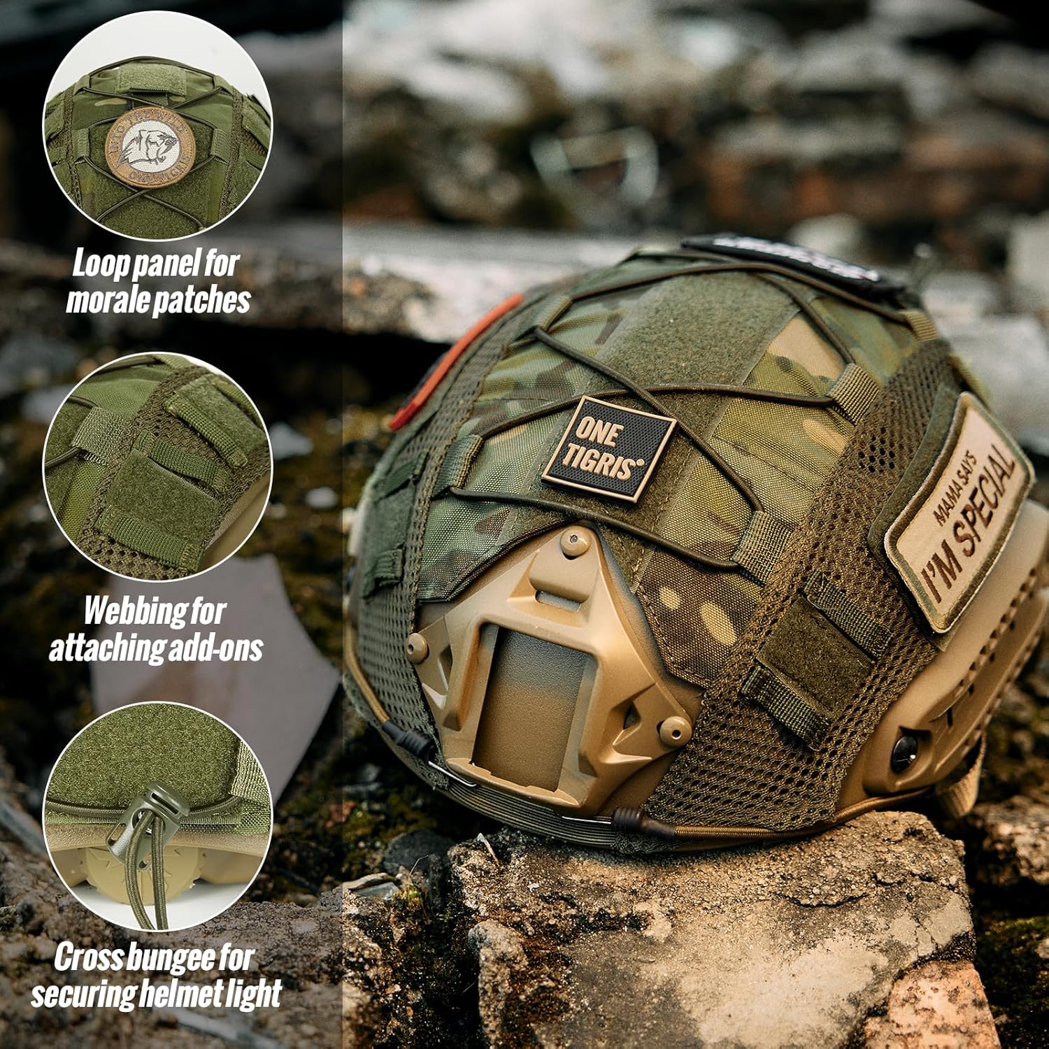 OneTigris Funda para casco, cubierta táctica de tela multicámara para casco rápido en talla L o ML, XL o LXL, casco de golpes en talla XL o LXL –
