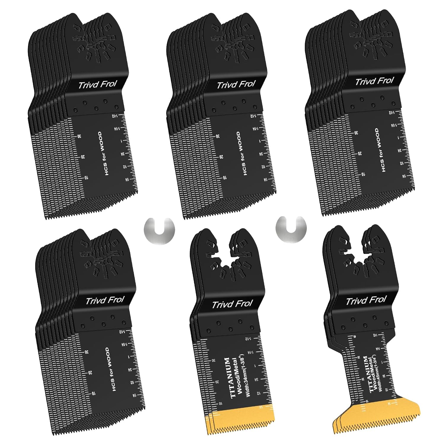 Trivd Frol 50 hojas de sierra oscilantes, cuchillas multiherramienta universales profesionales de titanio para madera y plásticos de metal, kits de