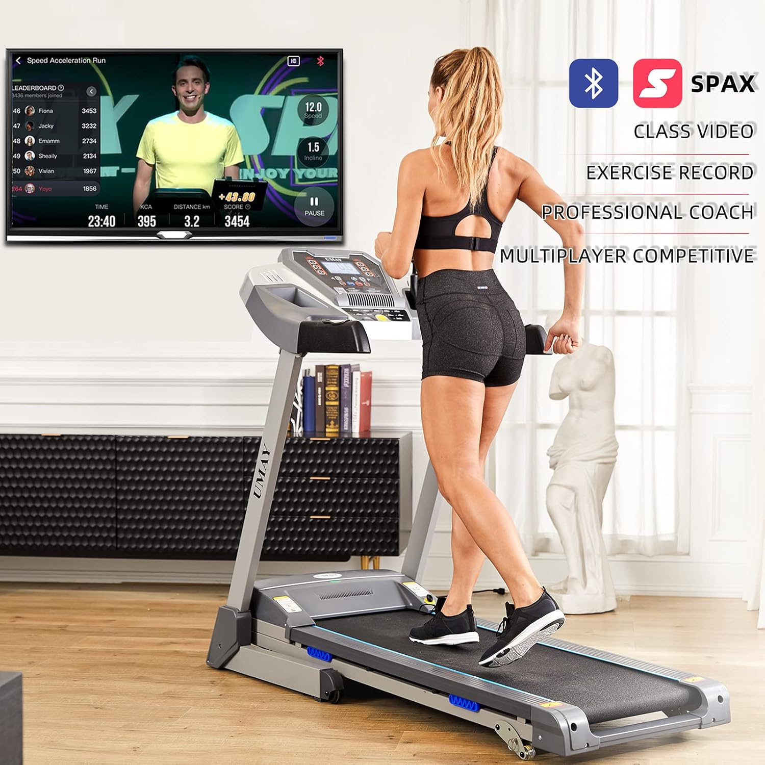 UMAY Treadmill with Auto Incline, Quiet Foldable Treadmills for Home, 12 Preset Programs, Heart Rate Monitor