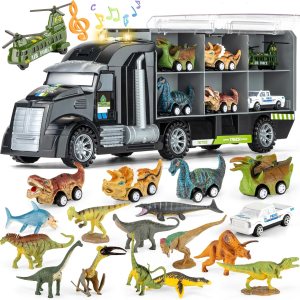 BOKABOKA Camión de dinosaurio 19 en 1 para niños, 12 mini dinosaurios, 4 autos de tracción de dinosaurio, 2 vehículos transportadores de transporte BOKABOKA Camión de dinosaurio 19 en 1 para niños, 12 mini dinosaurios, 4 autos de tracción de dinosaurio, 2 vehículos transportadores de transporte