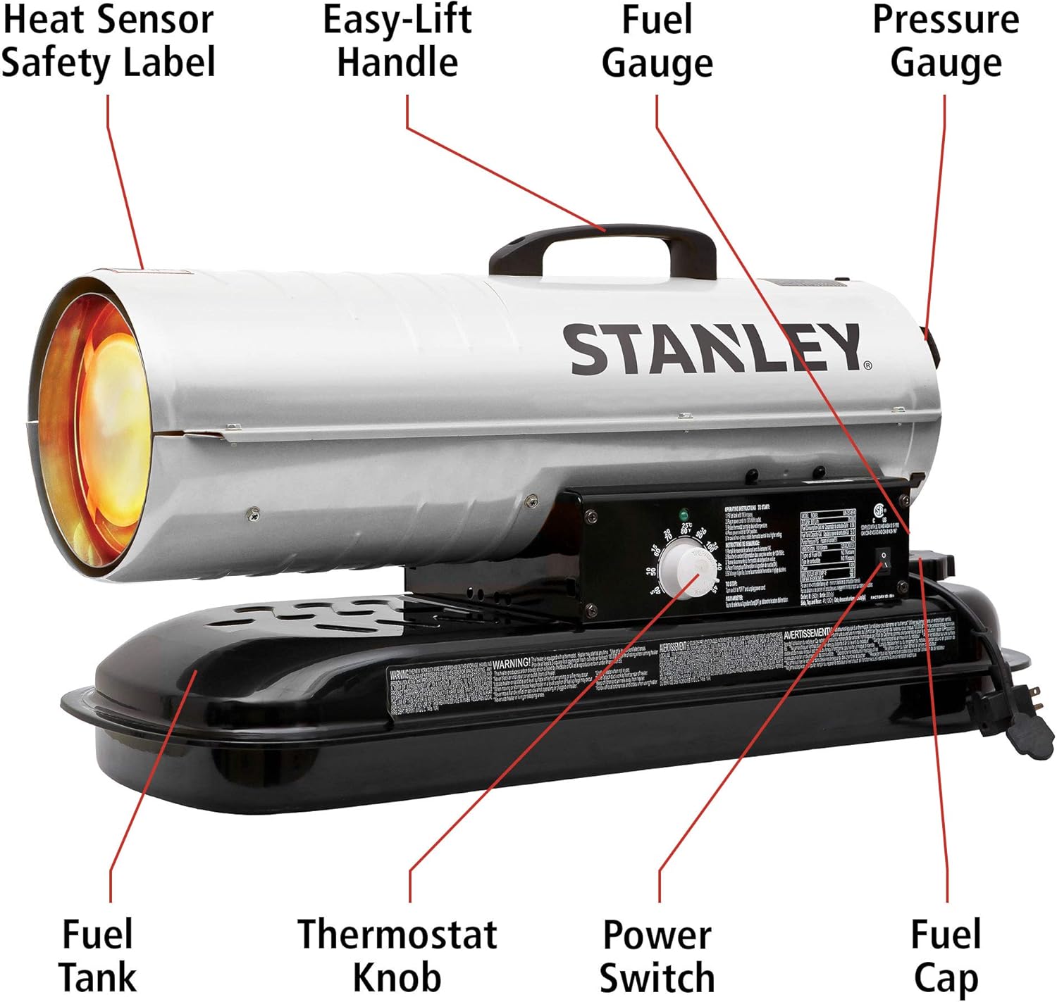 STANLEY ST-80T-KFA, calentador de aire forzado de querosenodiesel, 80,000 BTU, plata