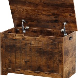 SUPER DEAL Cofre de almacenamiento, organizador de caja de pecho de 30 pulgadas con 2 bisagras de seguridad, banco de almacenamiento de entrada de SUPER DEAL Cofre de almacenamiento, organizador de caja de pecho de 30 pulgadas con 2 bisagras de seguridad, banco de almacenamiento de entrada de