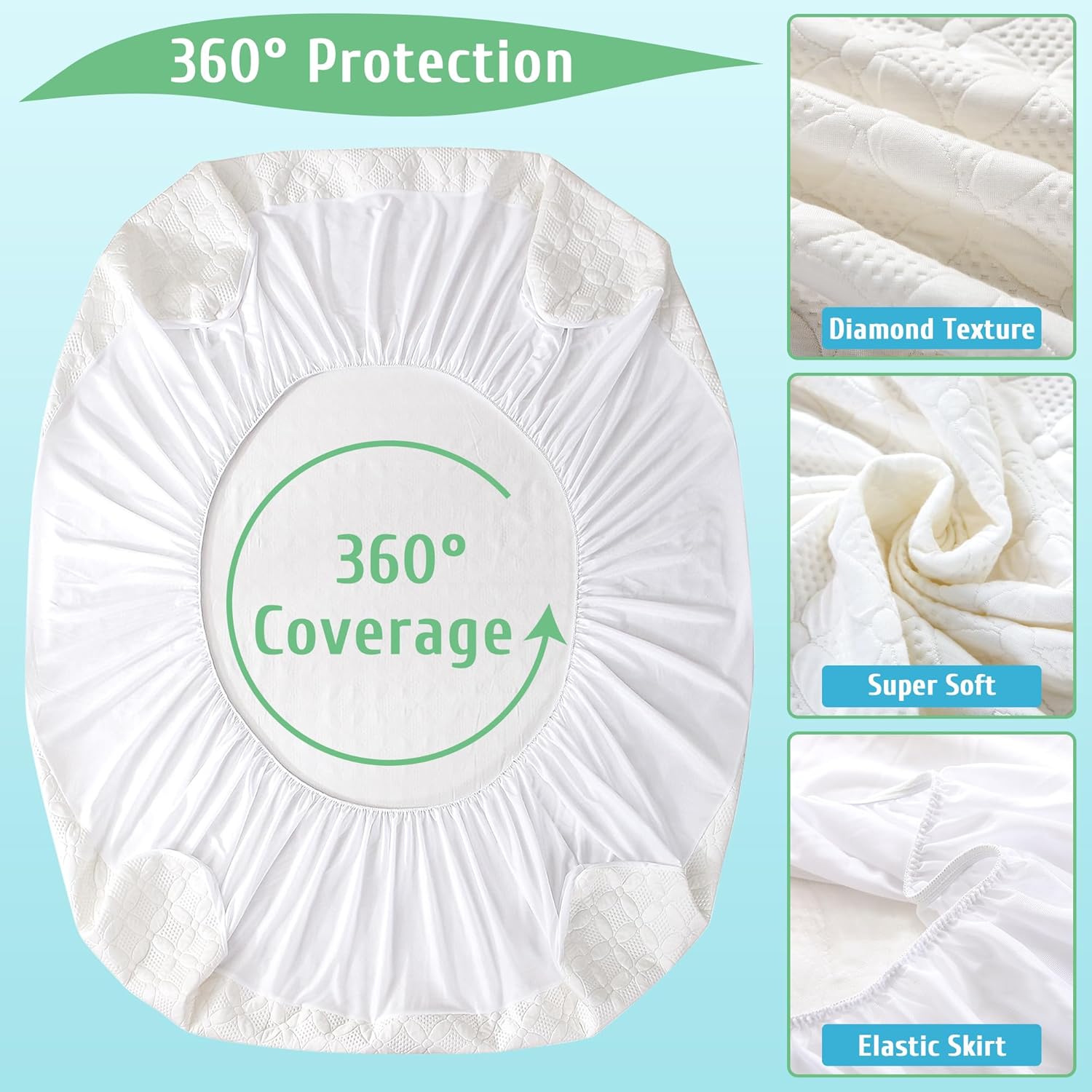 Paquete de 2 protectores de colchón impermeables de viscosa de tamaño individual hechos de bambú