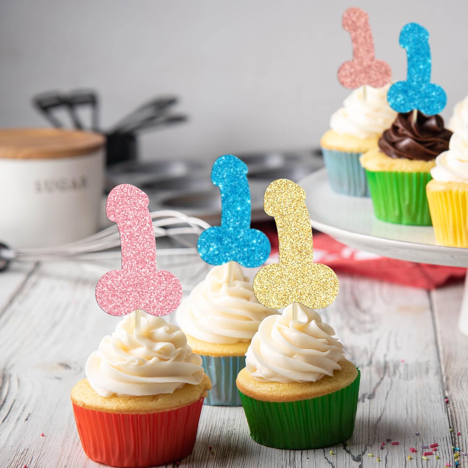 Gyufise 24 piezas de decoración de cupcakes con purpurina colorida para despedida de soltero para boda, compromiso, despedida de soltera, despedida