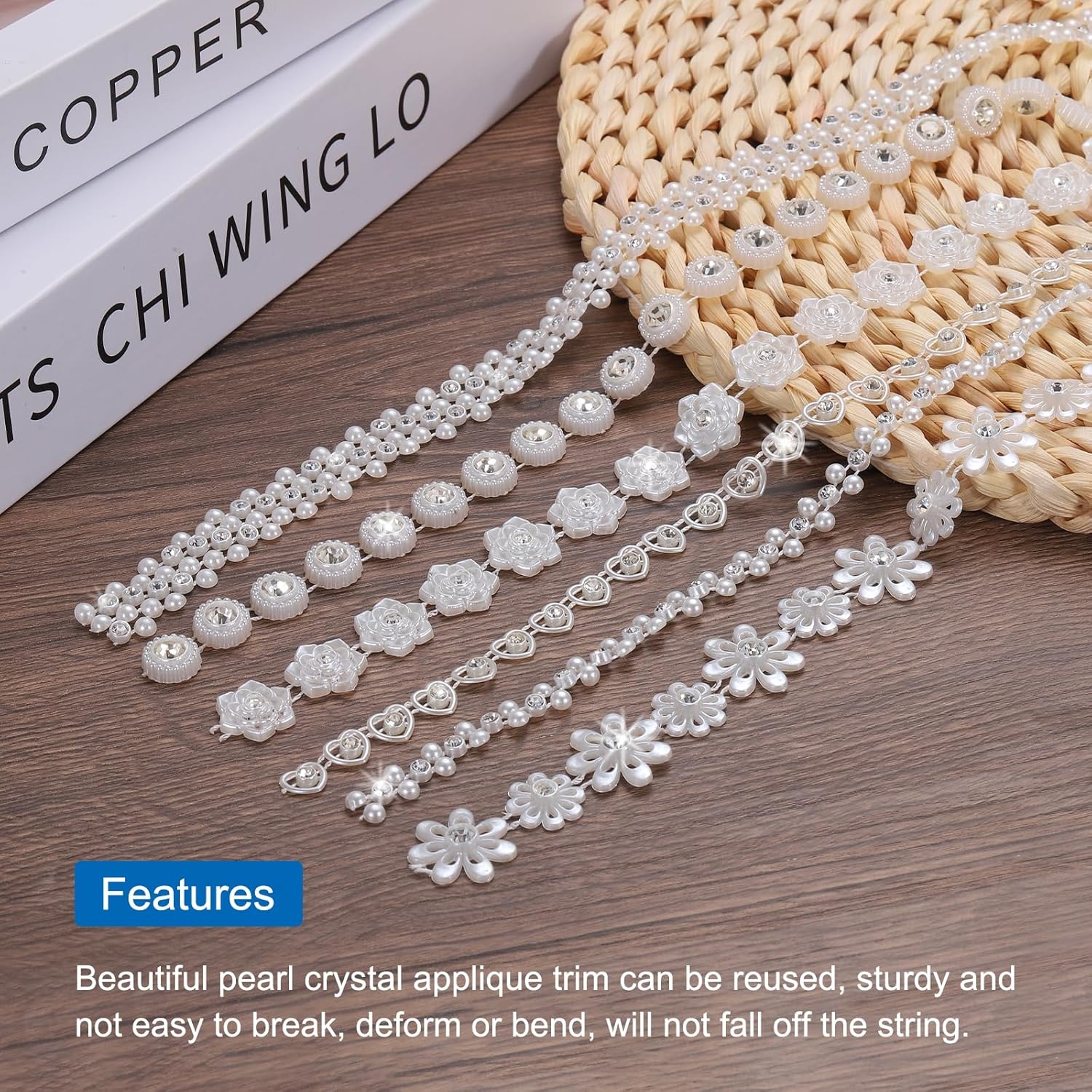 MECCANIXITY Cadena de perlas y diamantes de imitación de 10 yardas para decoración de vestidos, decoraciones creativas de bricolaje