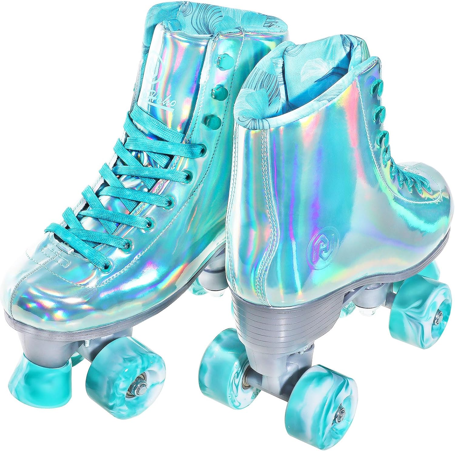 Patines holográficos para mujer, patines brillantes de doble fila, cuatro ruedas, cuatro ruedas, patines para niñas para exteriores (verde)