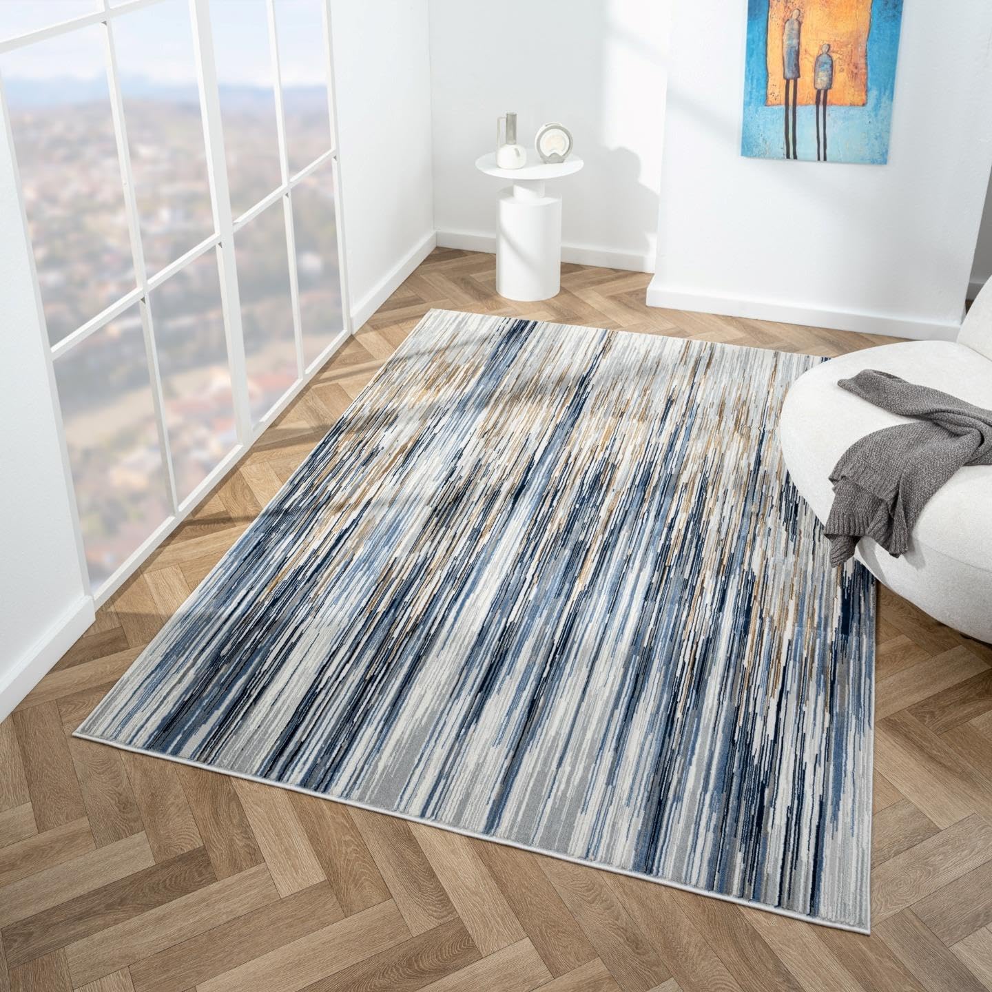 LUXE WEAVERS Marble Collection 466 – Alfombra de área de rayas abstractas azul 6×9