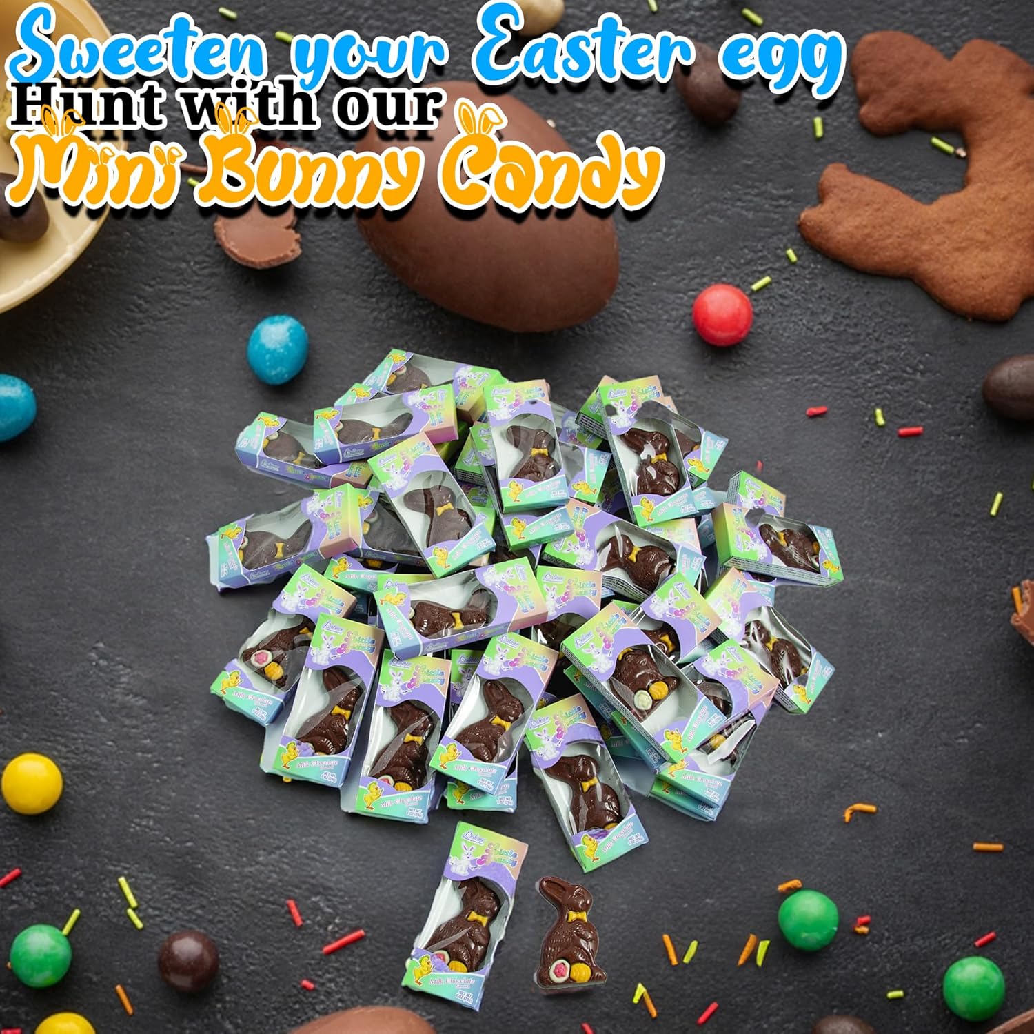 12 unidades de mini dulces de conejo de Pascua de chocolate (3 pulgadas de alto, 1 onza) de caramelo de relleno de cesta de Pascua