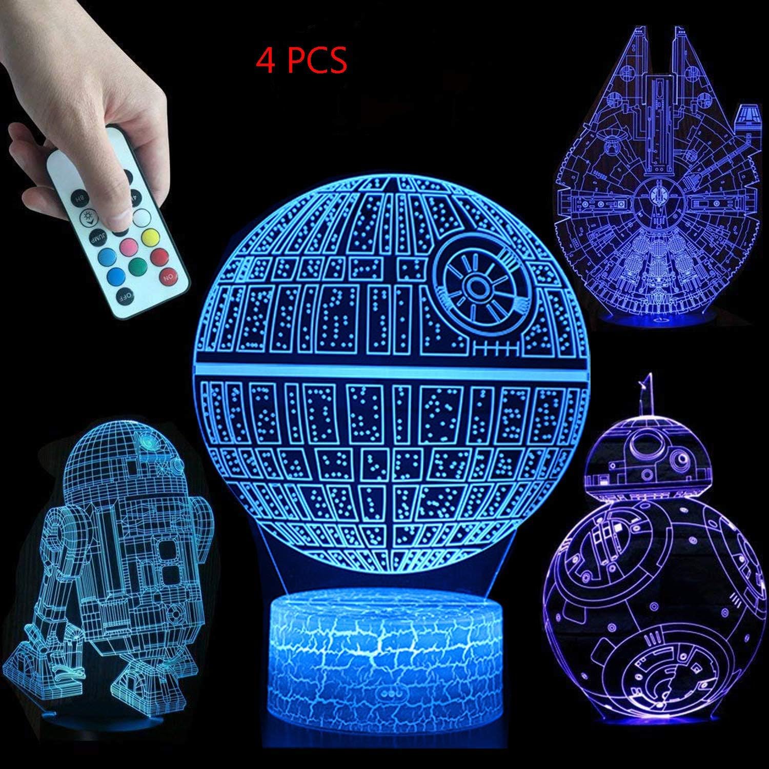 ZYTC Lámpara de noche con ilusión 3D, cuatro patrones, 16 colores cambiantes, lámpara de escritorio, lámpara de noche estrella, lámpara de luz para