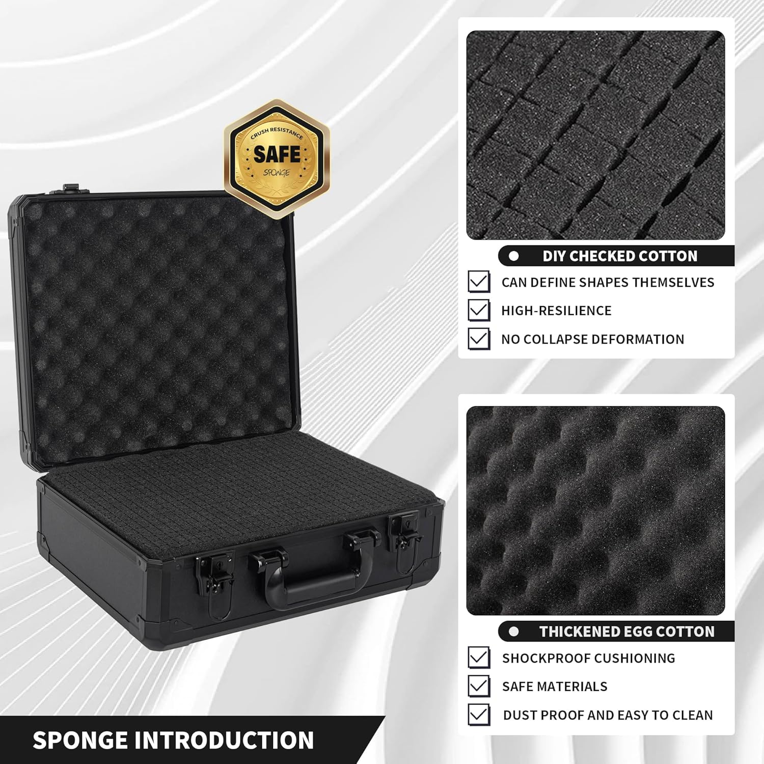 Estuche de transporte de 12 pulgadas con espuma personalizable en cubitos, construcción robusta de aleación de aluminio, ideal para micrófono,