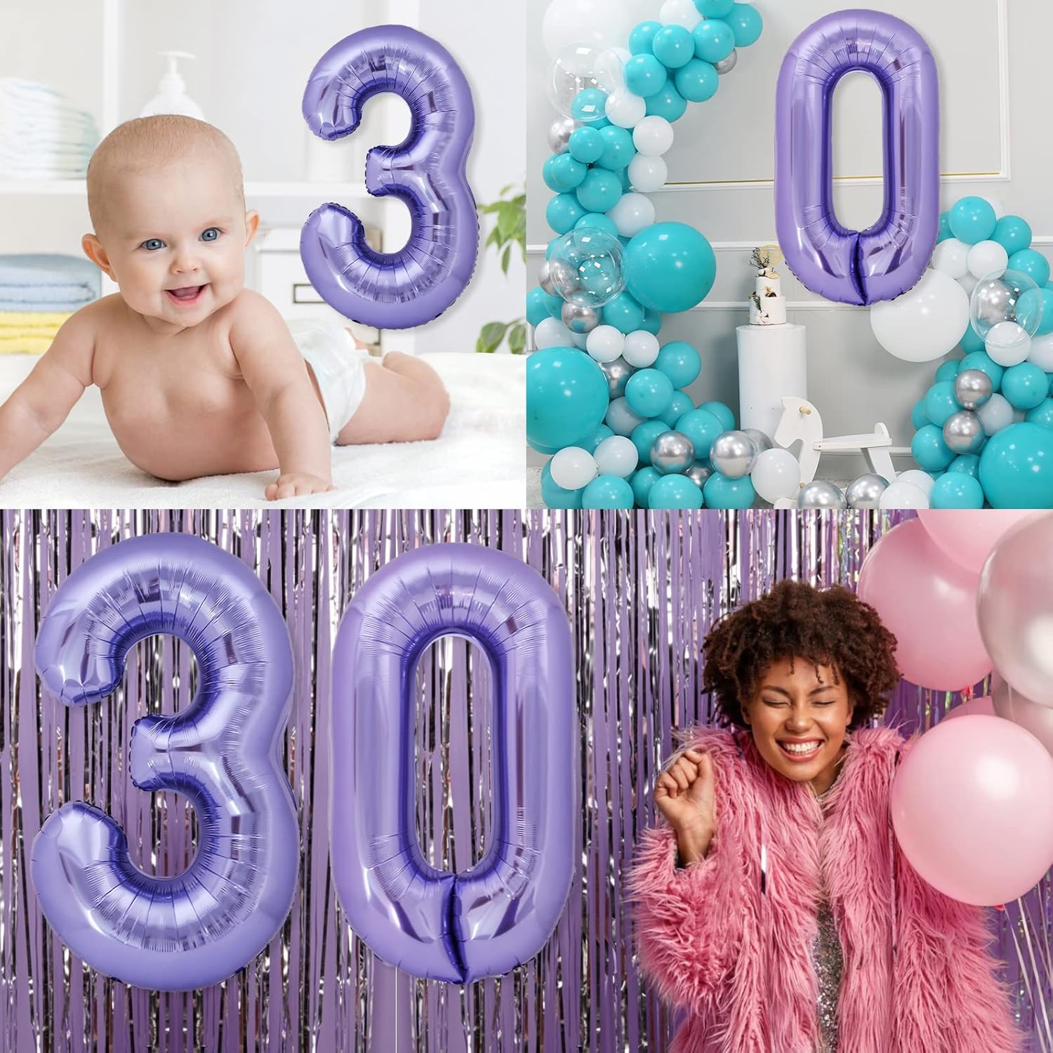 Globo morado gigante de 40 pulgadas con el número 3, globos de aluminio de Mylar con helio para fiestas de cumpleaños, decoraciones de tercer