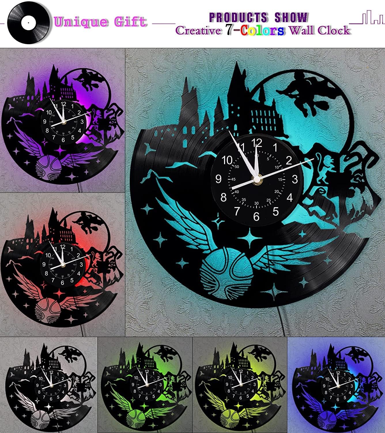 Harry – Reloj de pared de disco de vinilo creativo de 7 colores, reloj de luz nocturna, regalos para amantes de Harry, niños, niñas, hombres y