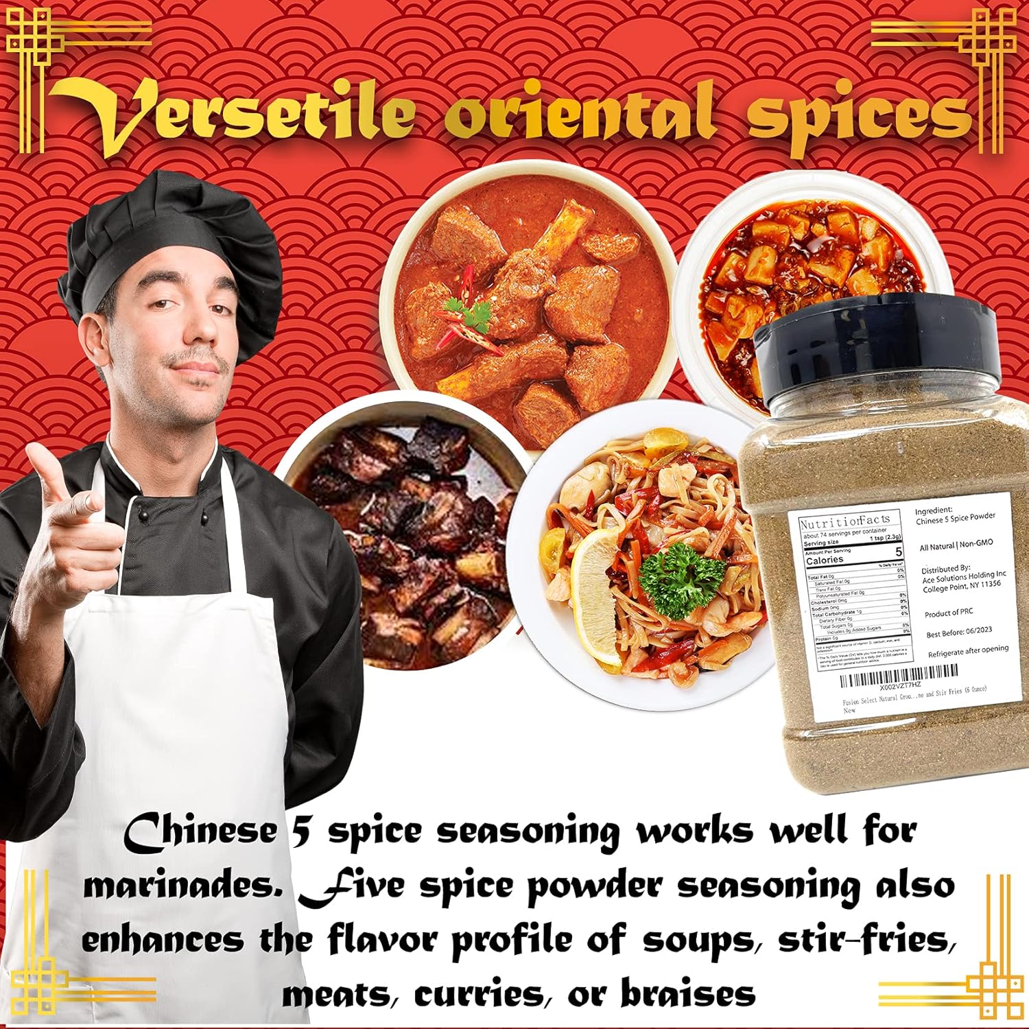 Fusion Select Polvo de cinco especias chinas auténticas a tierra natural, polvo tradicional de 5 especias, sin colorantes, conservantes, MSG, se