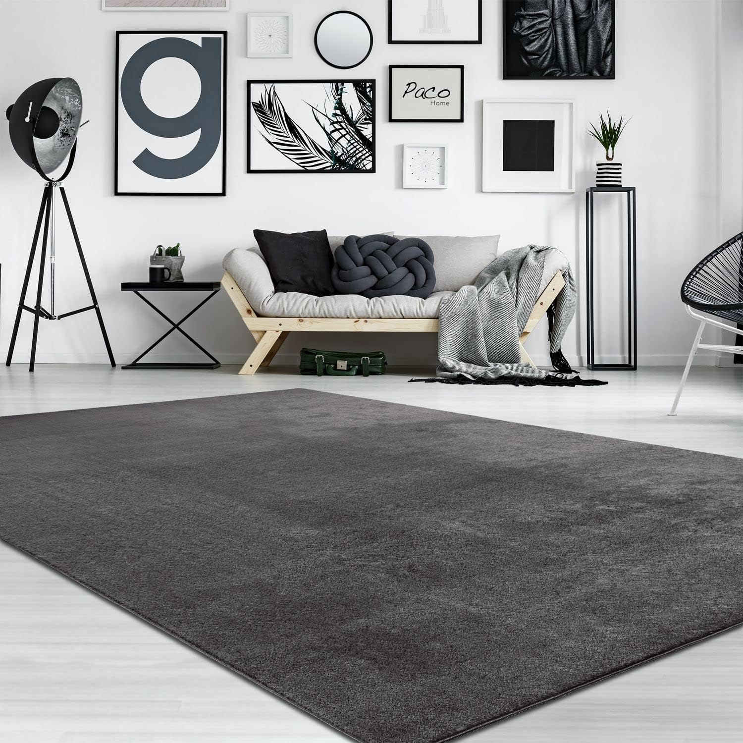 Paco Home Alfombra suave lavable en gris oscuro antracita acogedora antideslizante color sólido, tamaño 5’3″ x 7’3″