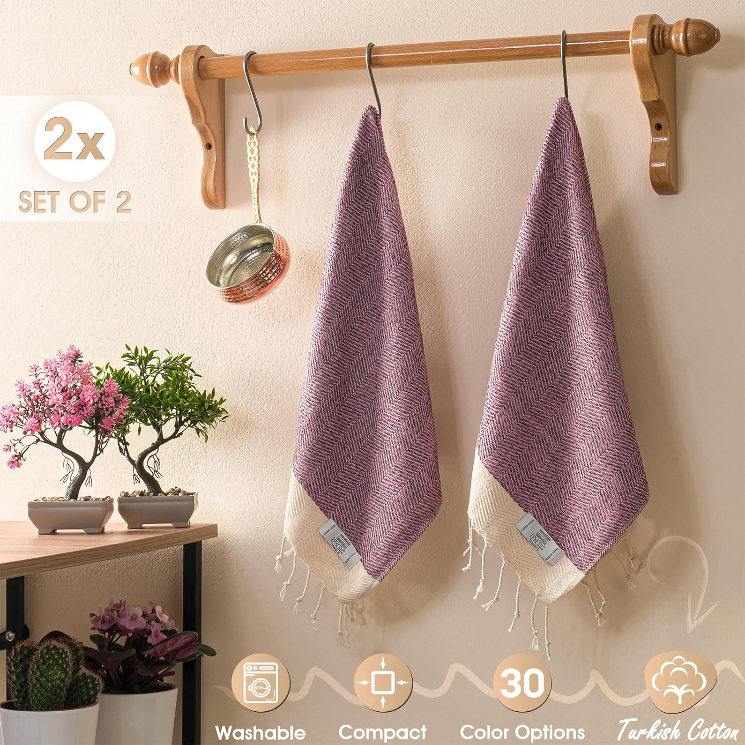 EPHESUS TOWELS Juego de 2 toallas de mano, 18 x 30 pulgadas, algodón turco, toalla de mano turca en espiga para baño, cocina, invitados, cara,